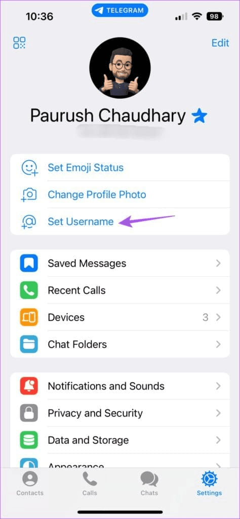 set username on Telegram