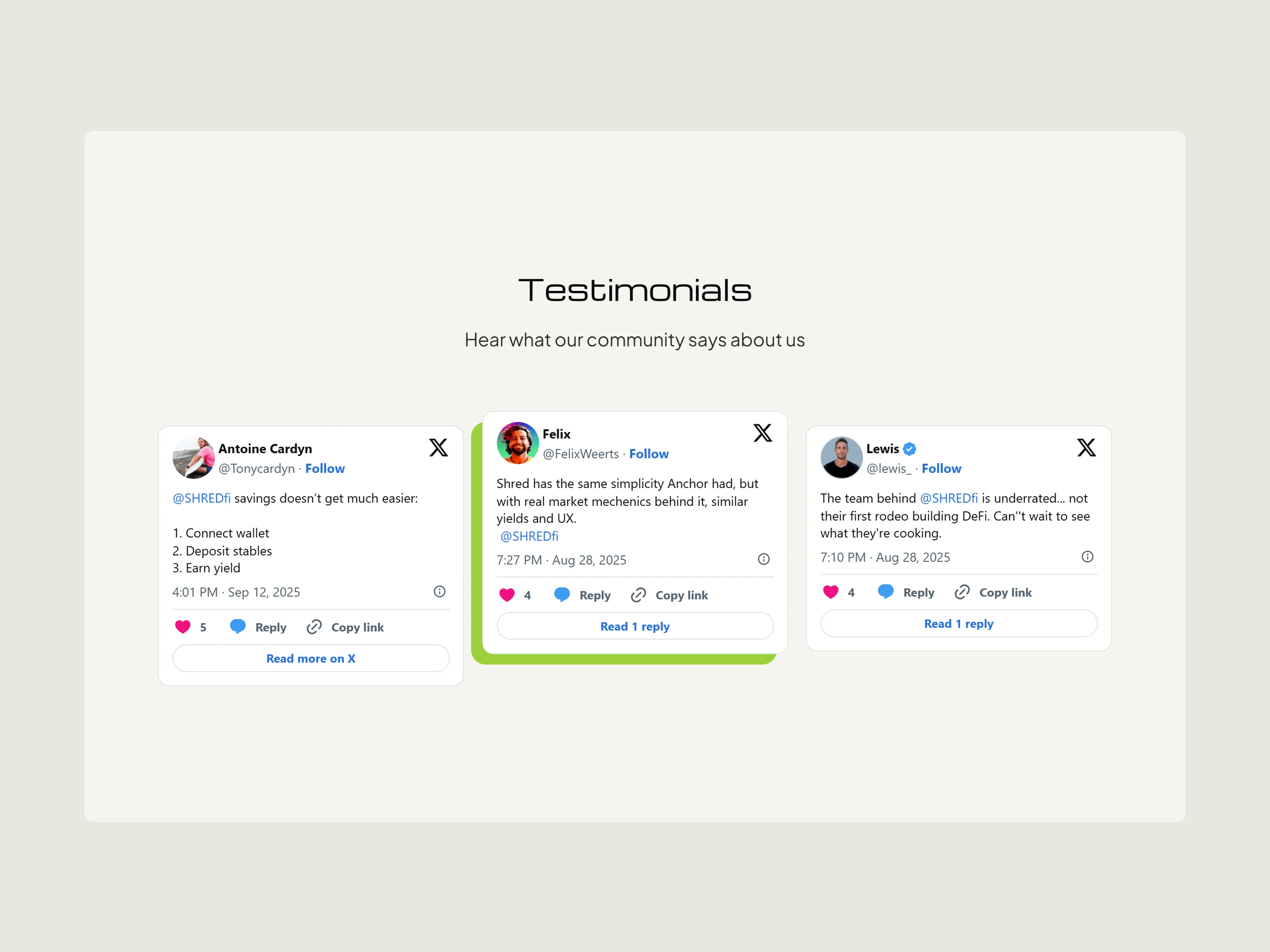 SHRED - testimonials section