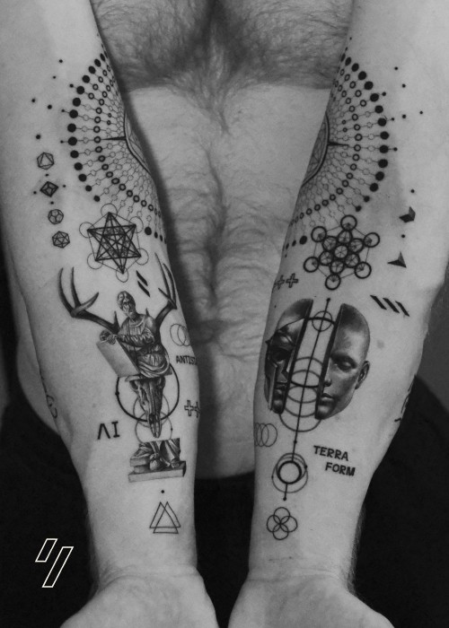 Visitors observing an abstract painting in a modern art gallery