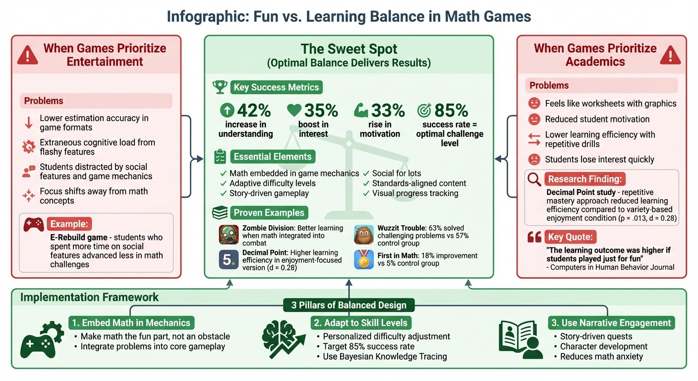 Balancing Fun vs Learning in Math Games: Key Factors and Outcomes