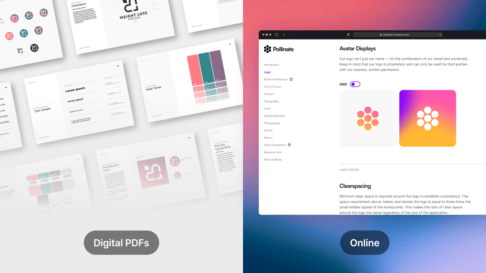 A comparison showing the limitations of a PDF next to the dynamic features of an online tool.