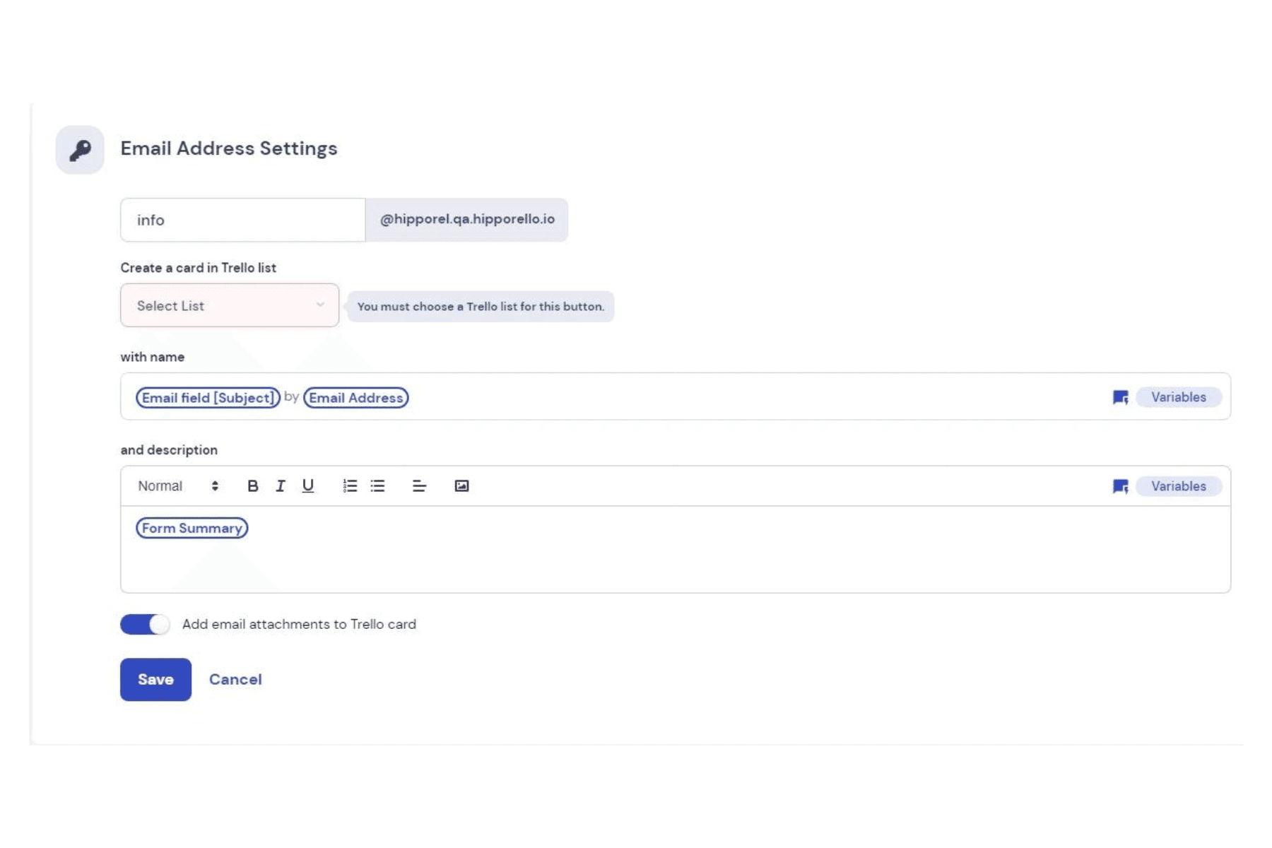 Email settings for Hipporello Service Desk