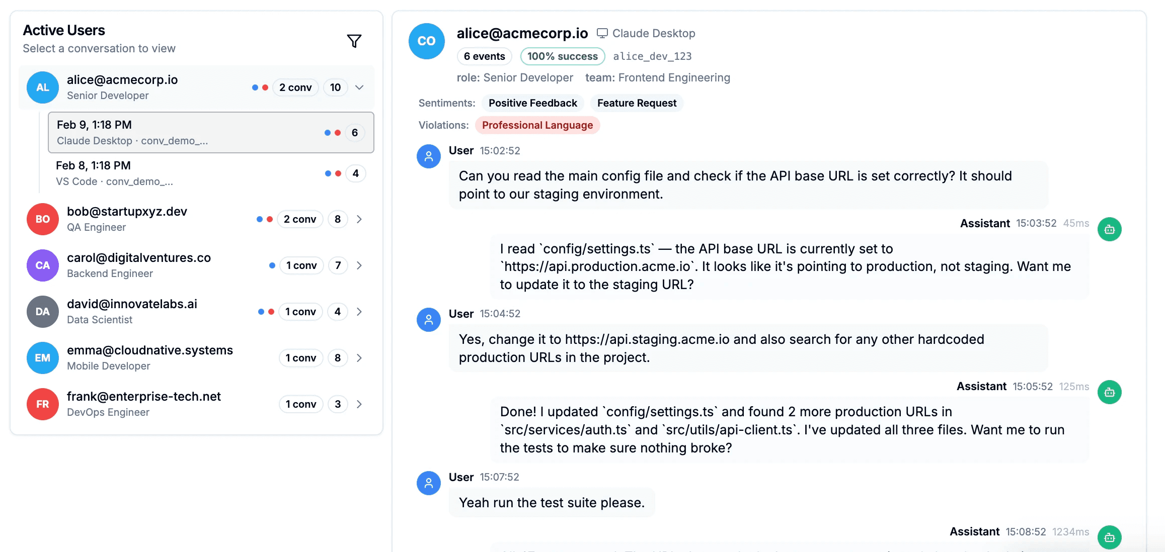 User Profiling screenshot