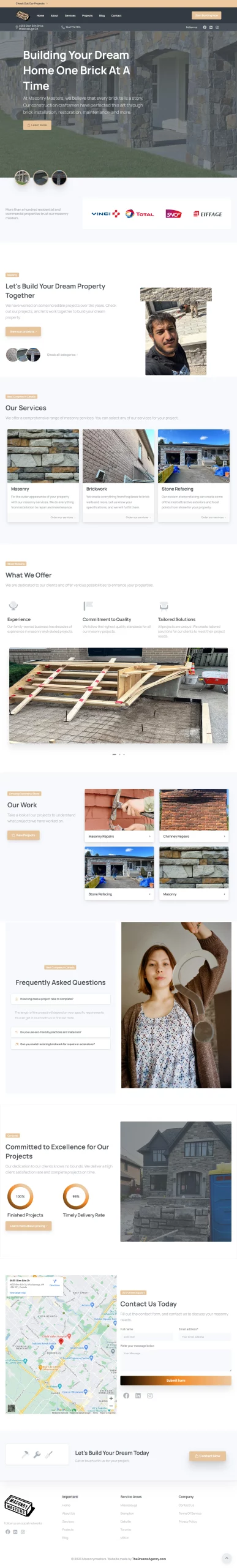 home page for masonrymasters website developed & designed by Dreams Agency Mississauga, Ontario