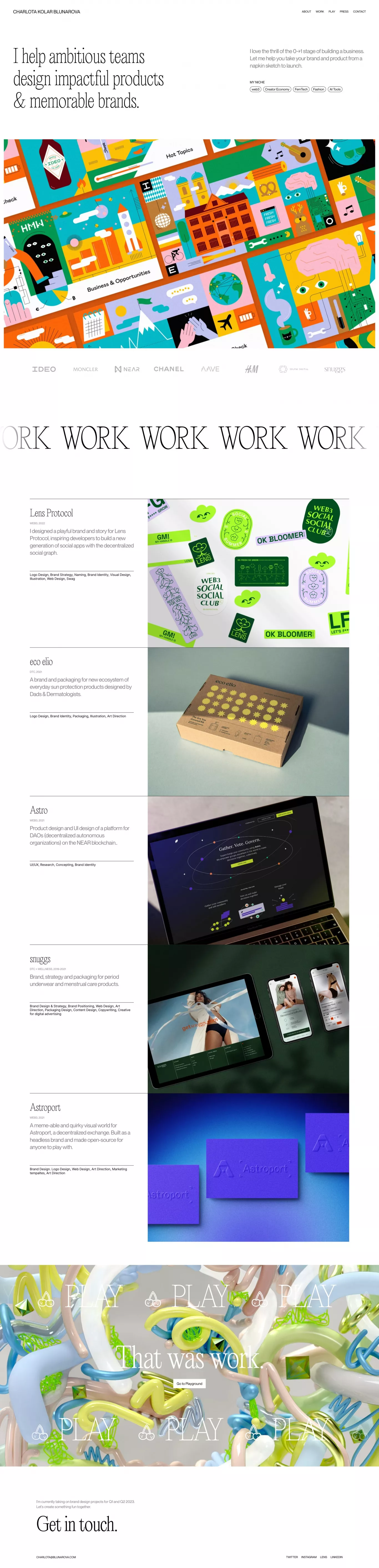 CHARLOTA BLUNAROVA portfolio page screenshot showcasing Design and Tech design