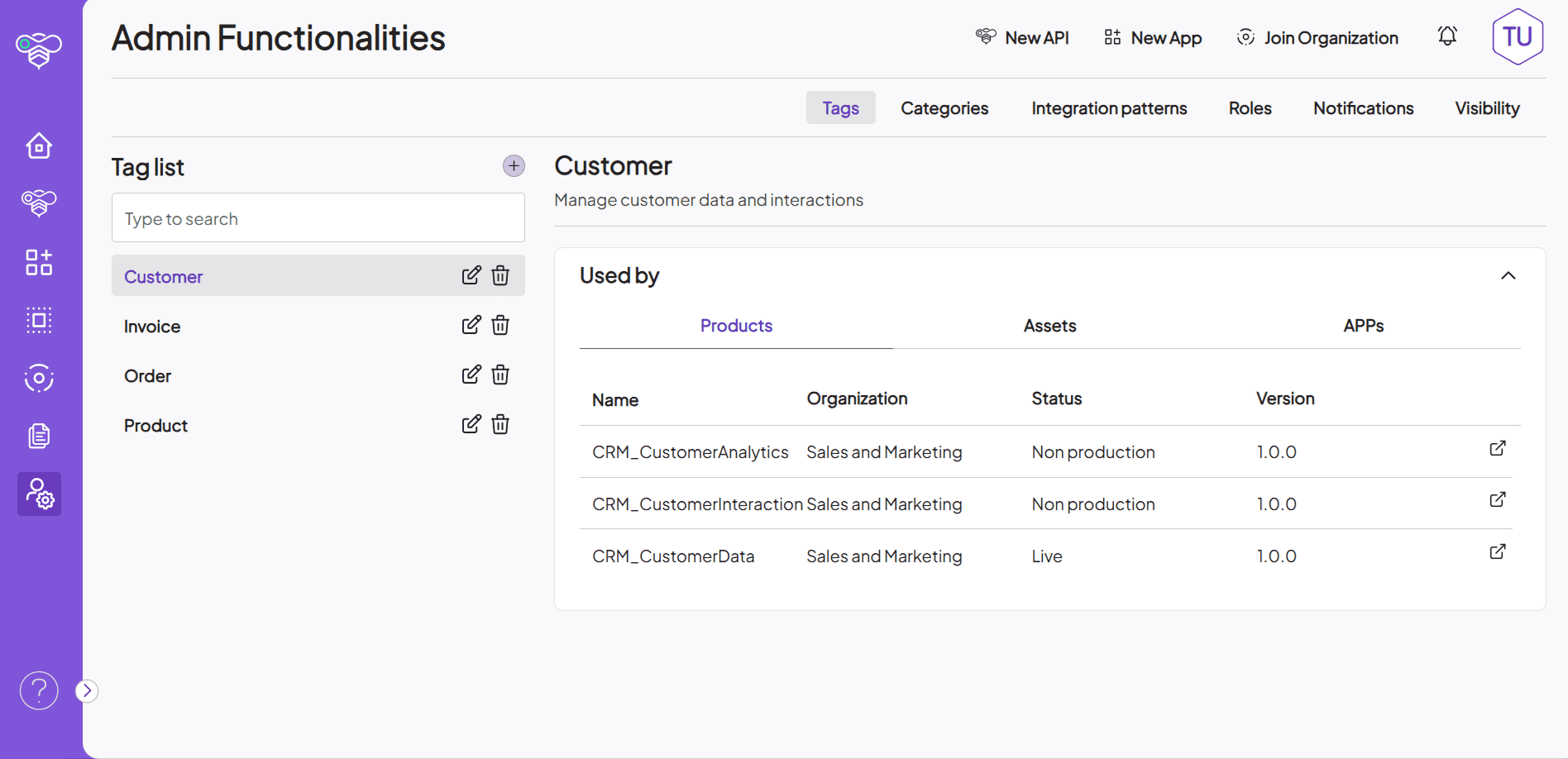 ApiShare: Administration functionalities section