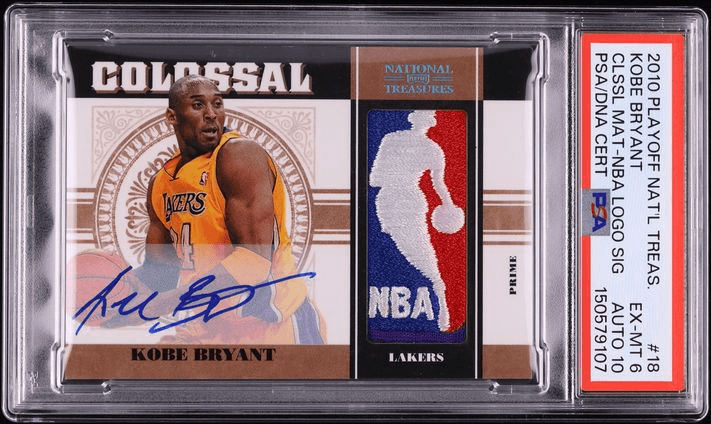 2010 Playoff National Treasures Colossal Kobe Bryant NBA LOGOMAN PATCH AUTO DNA 10 1/2 PSA 6