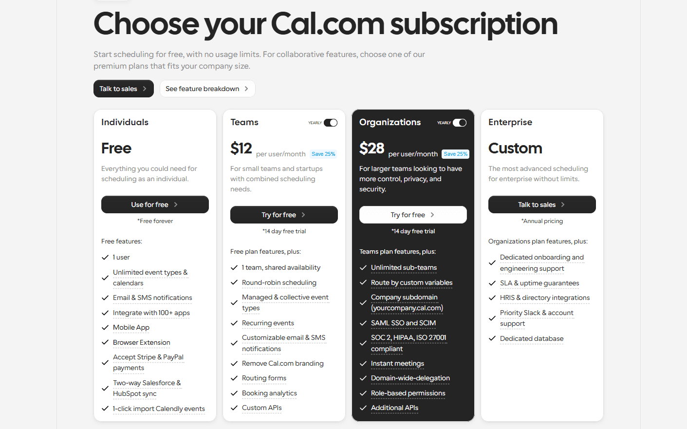 Cal.com subscription plans