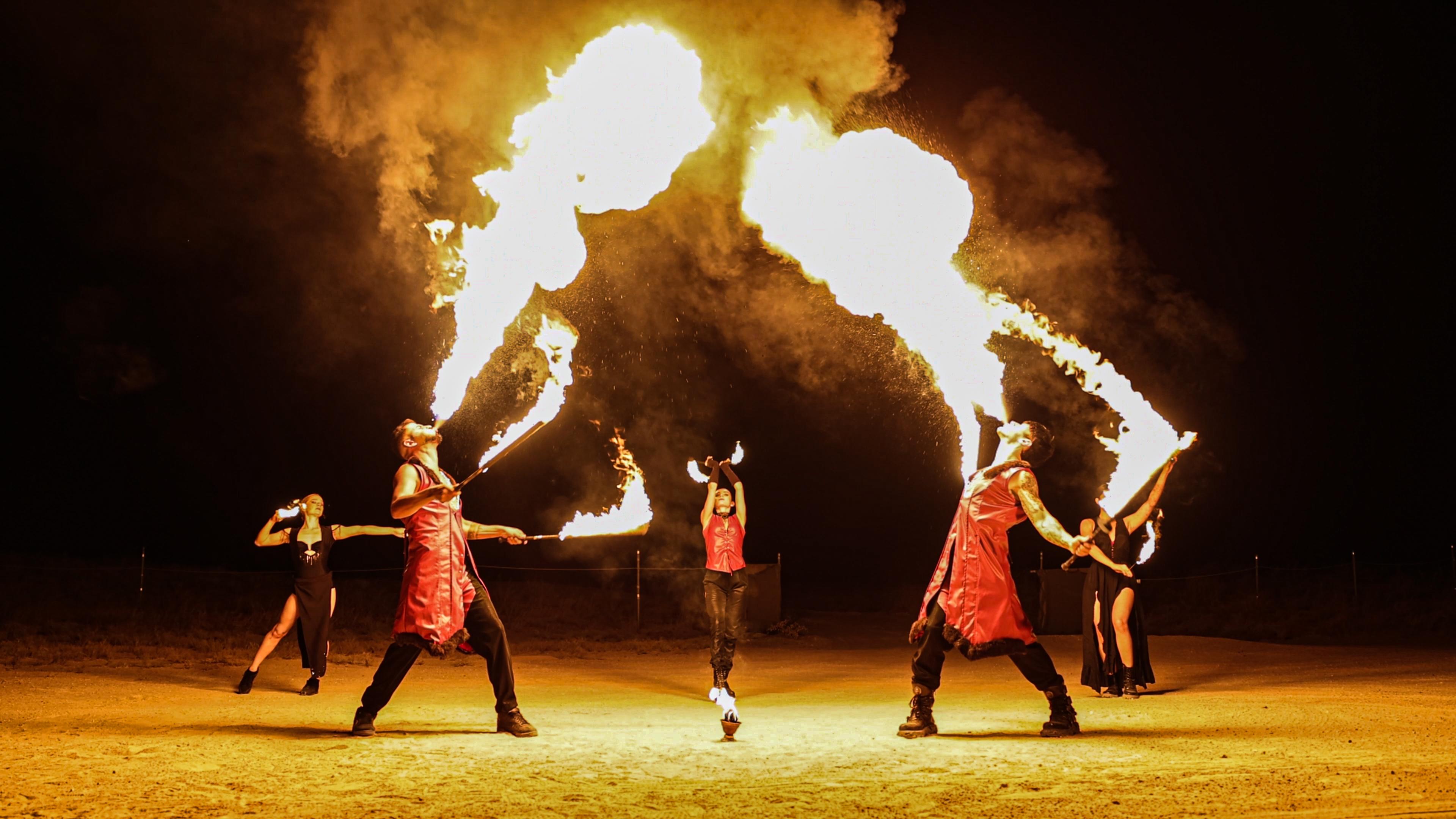 Fire Dancers and performers entertaining wedding guests