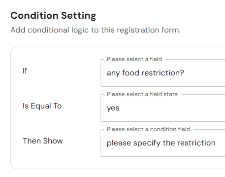Conditional form fileds for even registration