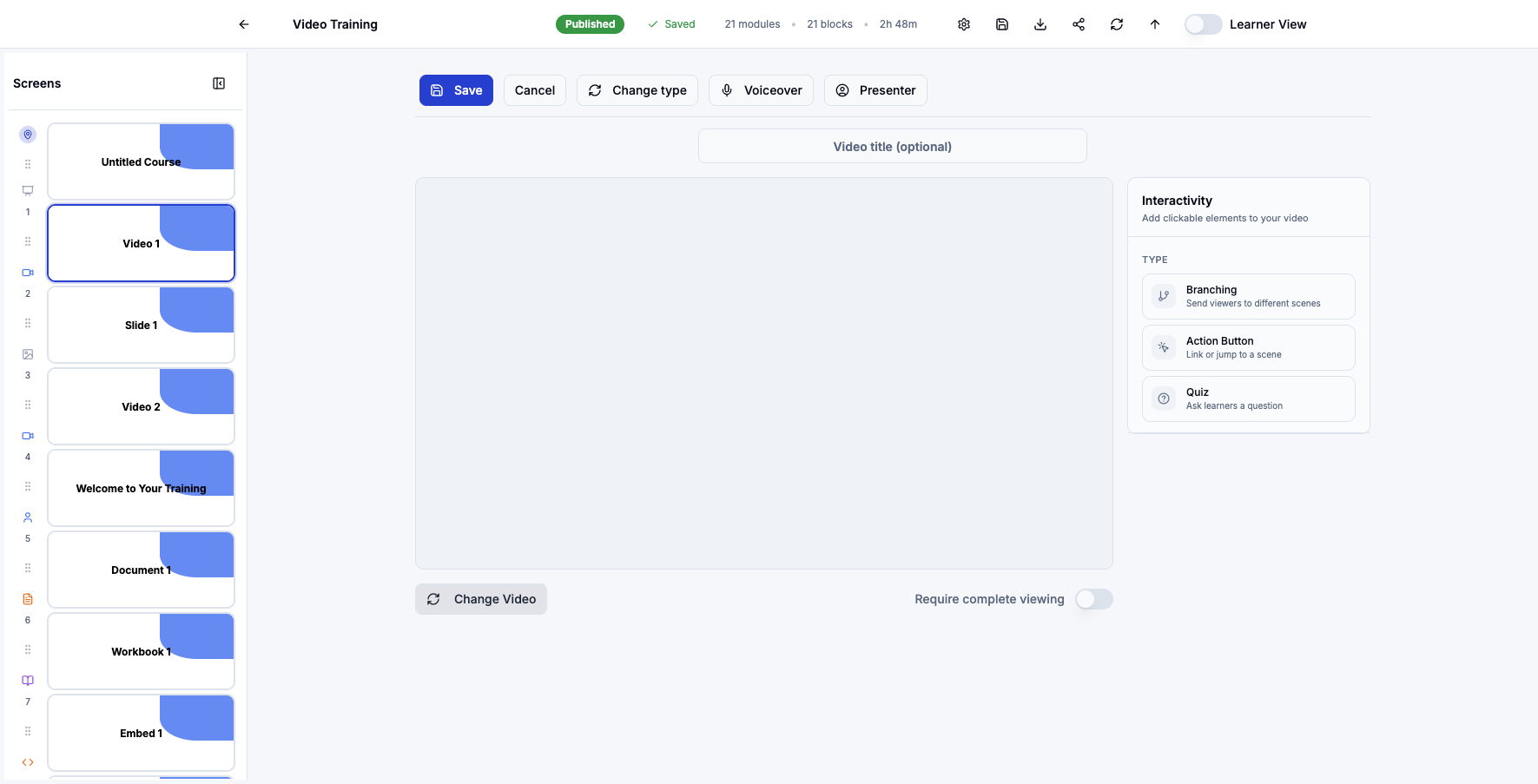 Click Change Video to select a different video file for this lesson.