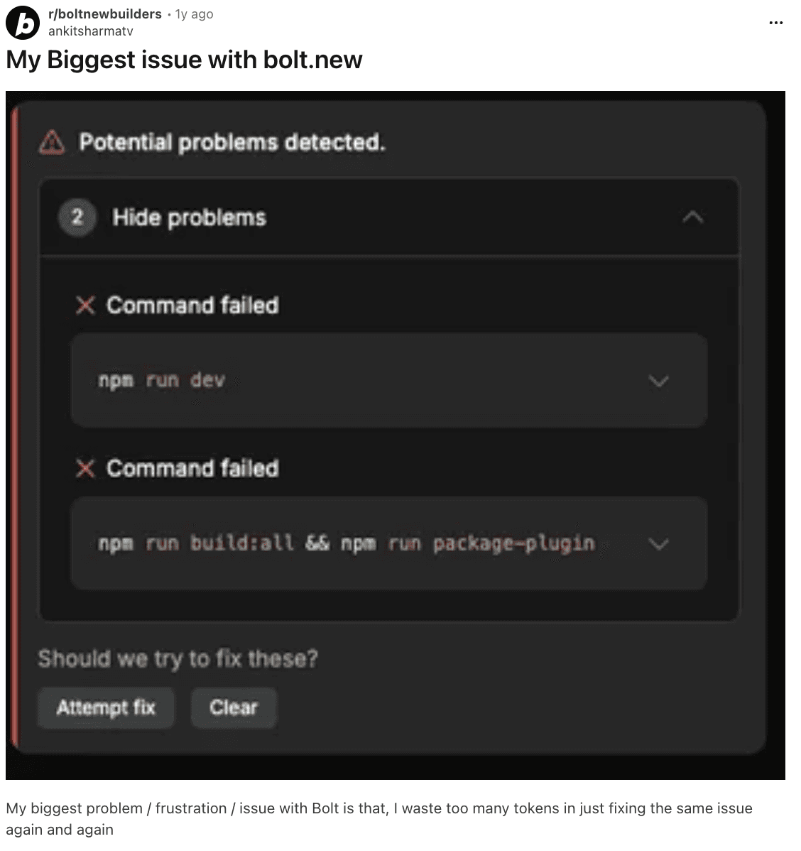 bolt challenges Runaway or excessive token usage