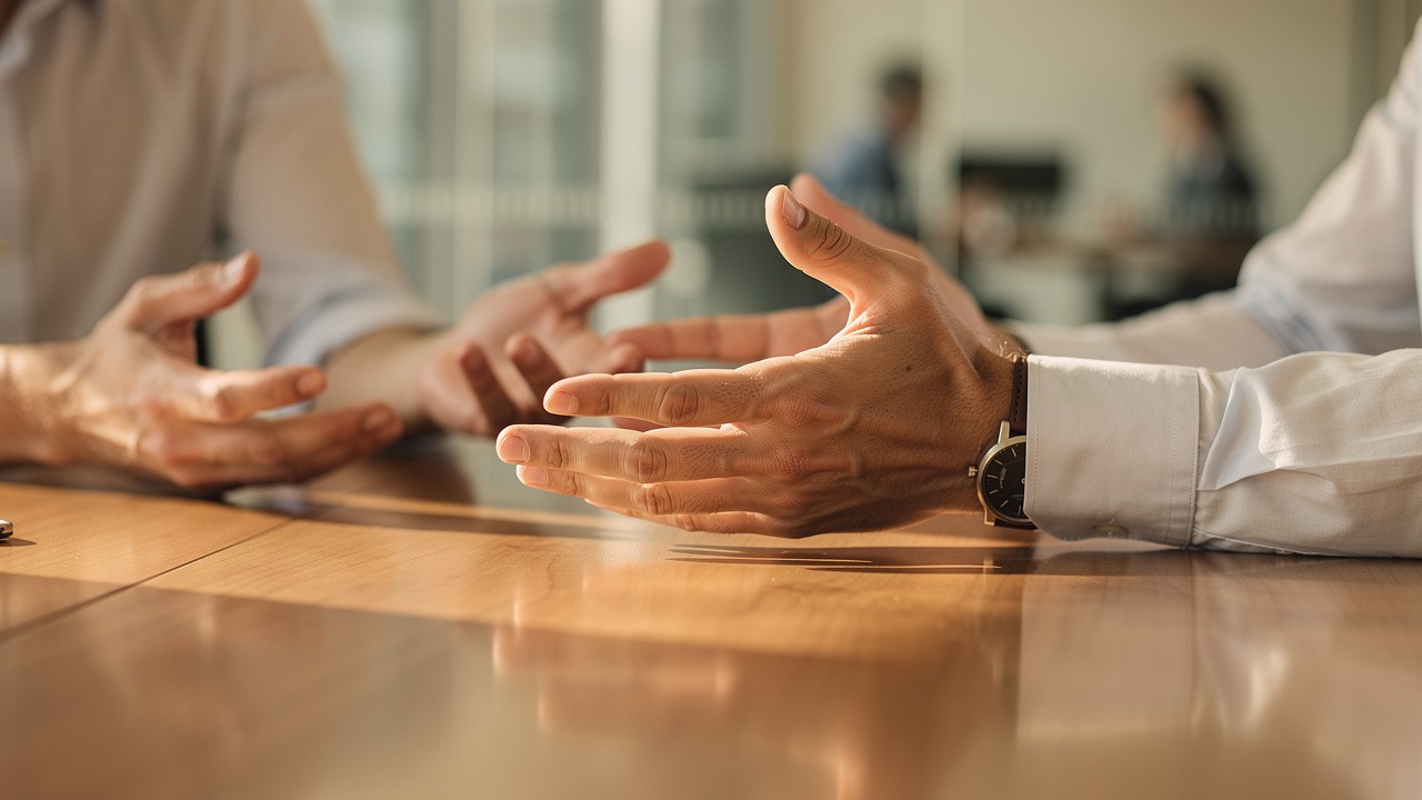 Sales professional handling objections with calm confidence