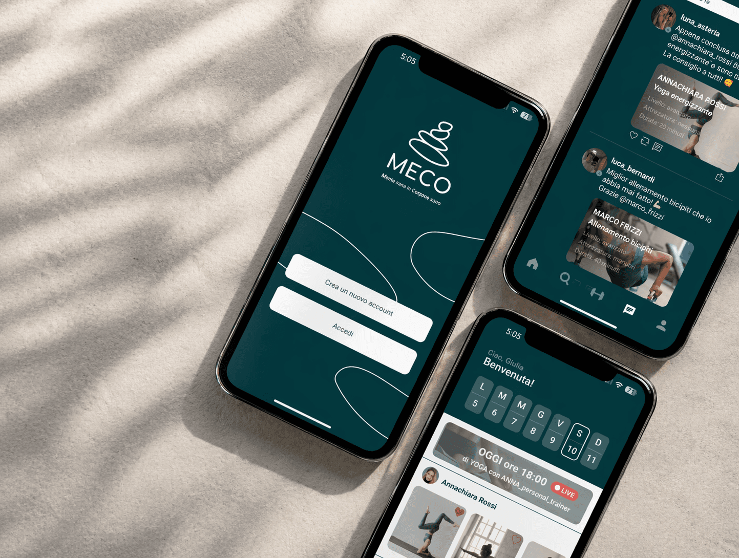 Screen of Iphone showing the design of a fitness app
