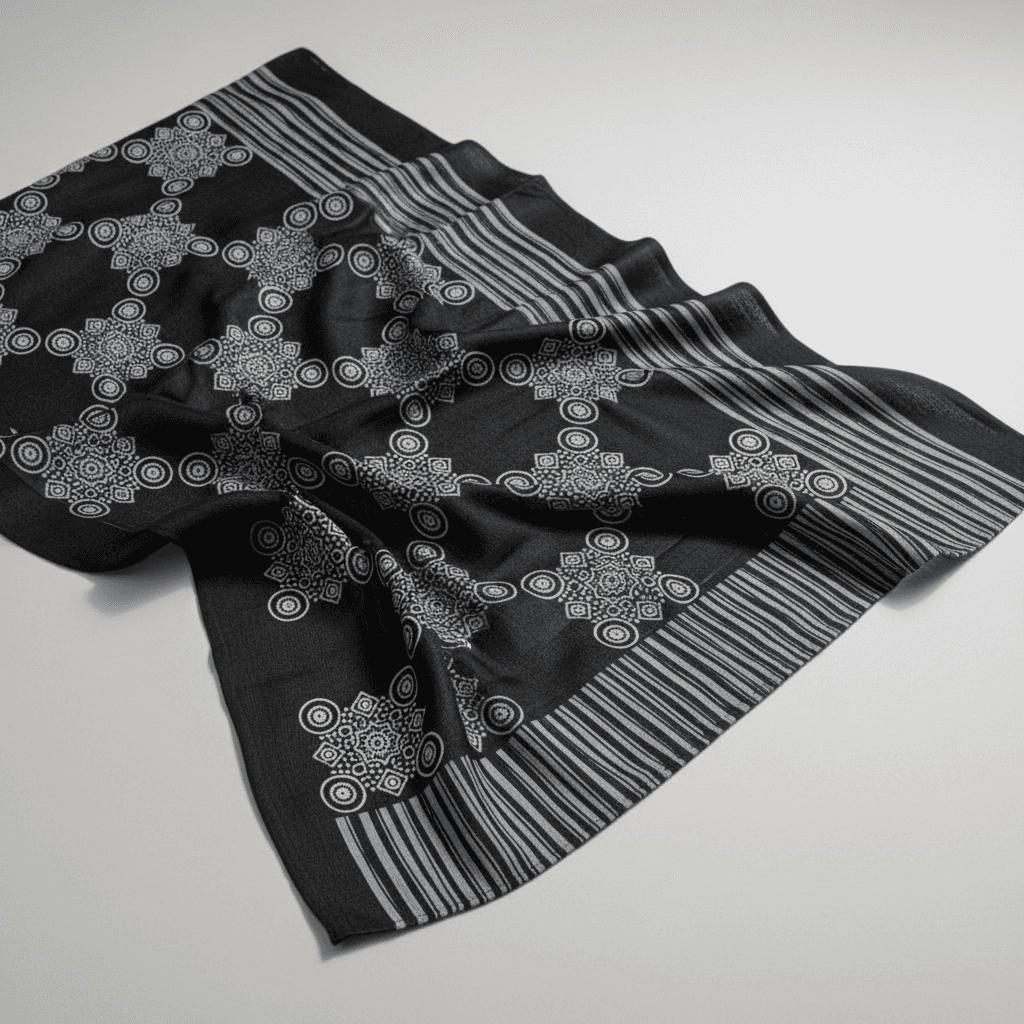 Pashmina Artesanal em Seda Natural – Preto & Branco