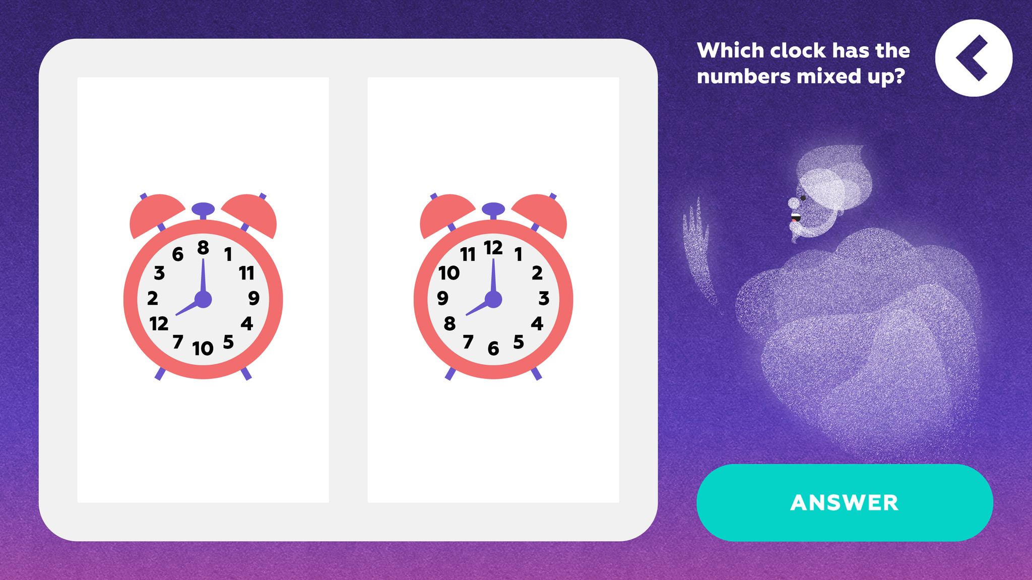 Learning the analog clock face in the Funexpected Math app