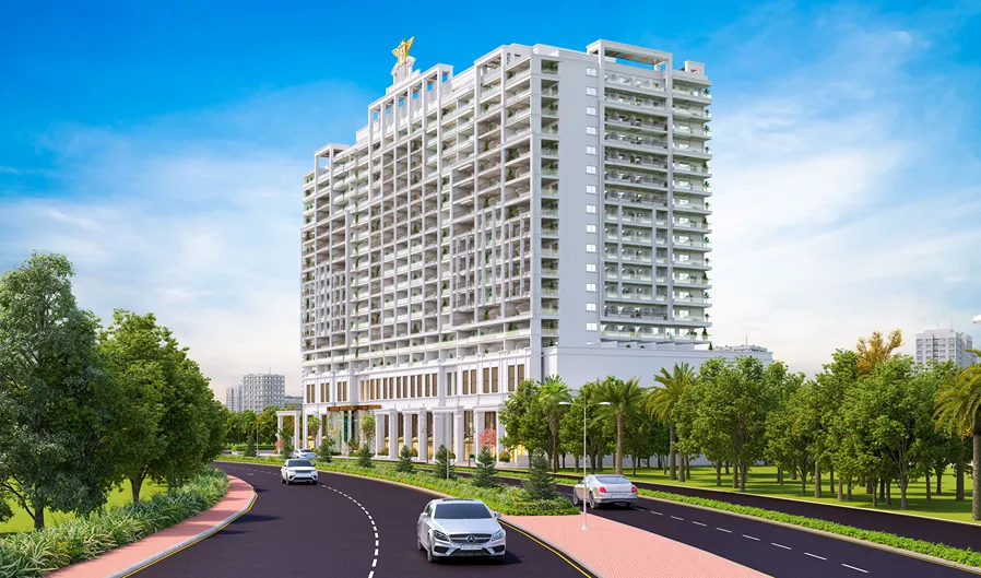 An apartment view from Vincitore Aqua Flora, highlighting the expansive windows and light.