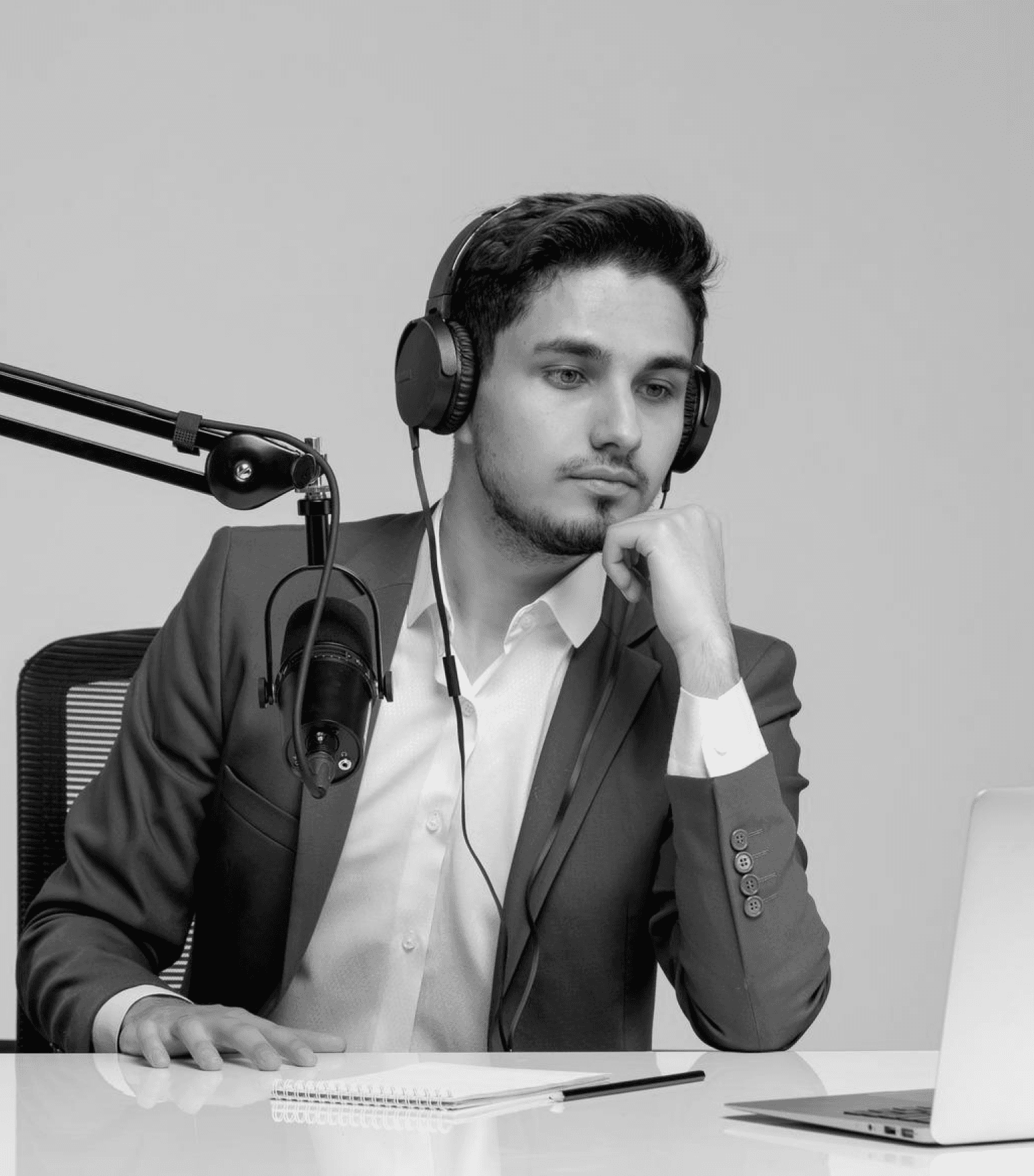 a man wearing headphone and micrphone