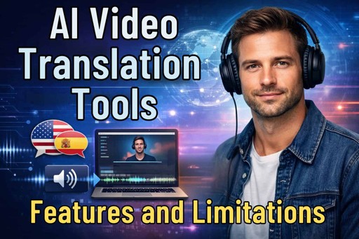 Antarmuka alat terjemahan video AI menampilkan dubbing AI dan lokalisasi video multibahasa