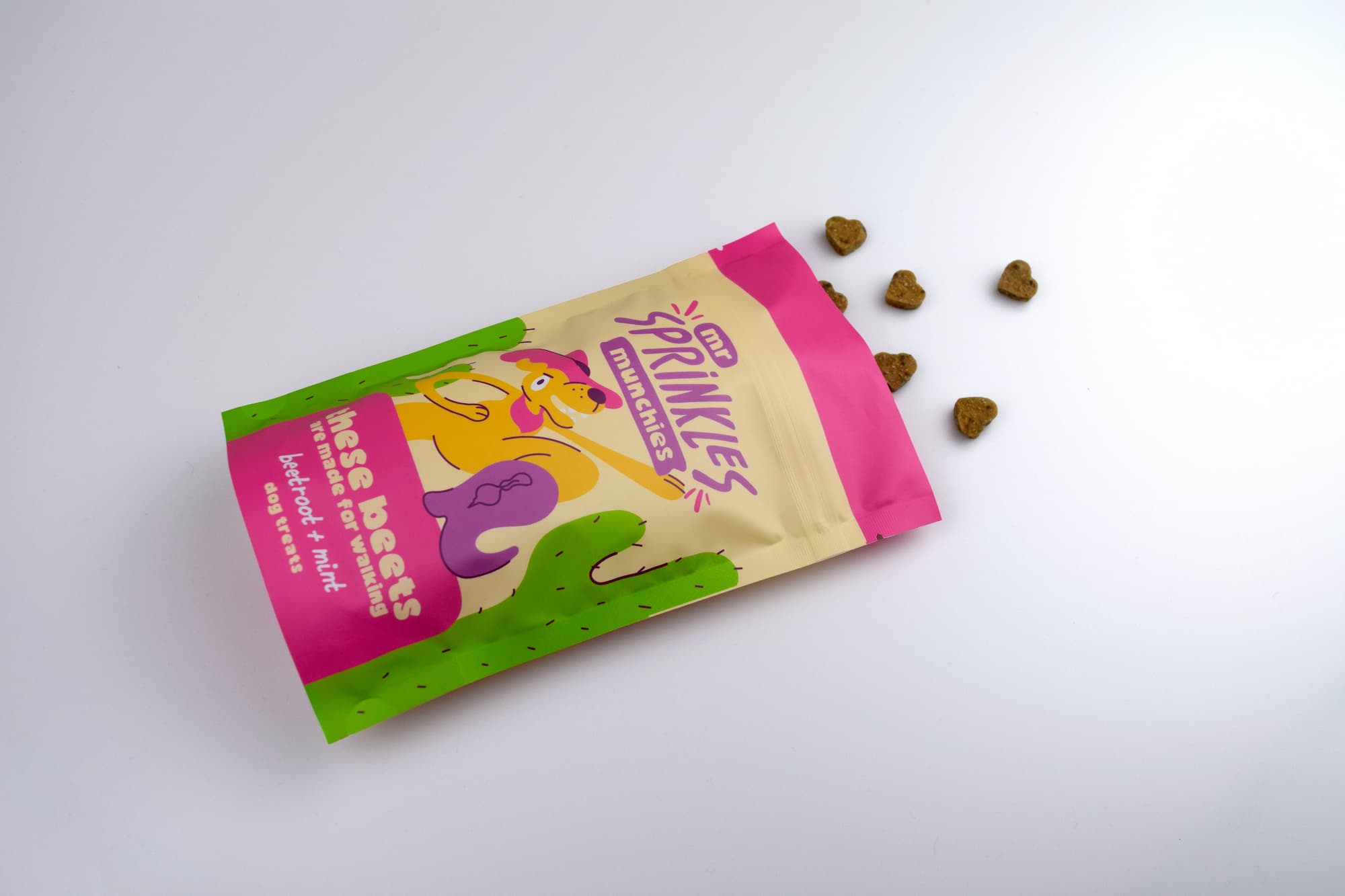 Photo shot of packaging showing dog treats- sweet potato & turmeric