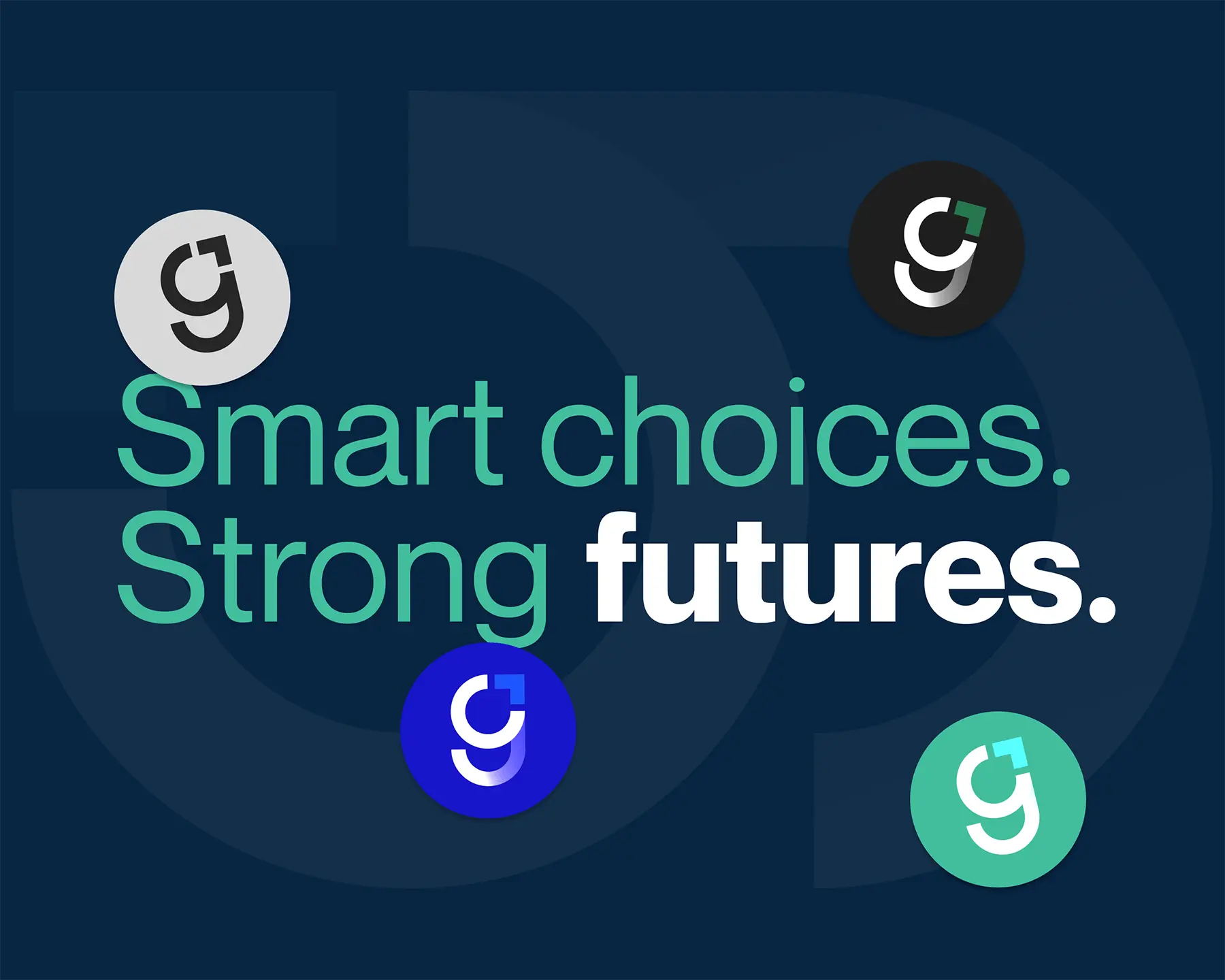Gradure Admission graphic featuring the slogan ‘Smart choices. Strong futures.’ with multiple circular logo variations displayed on a dark blue background.