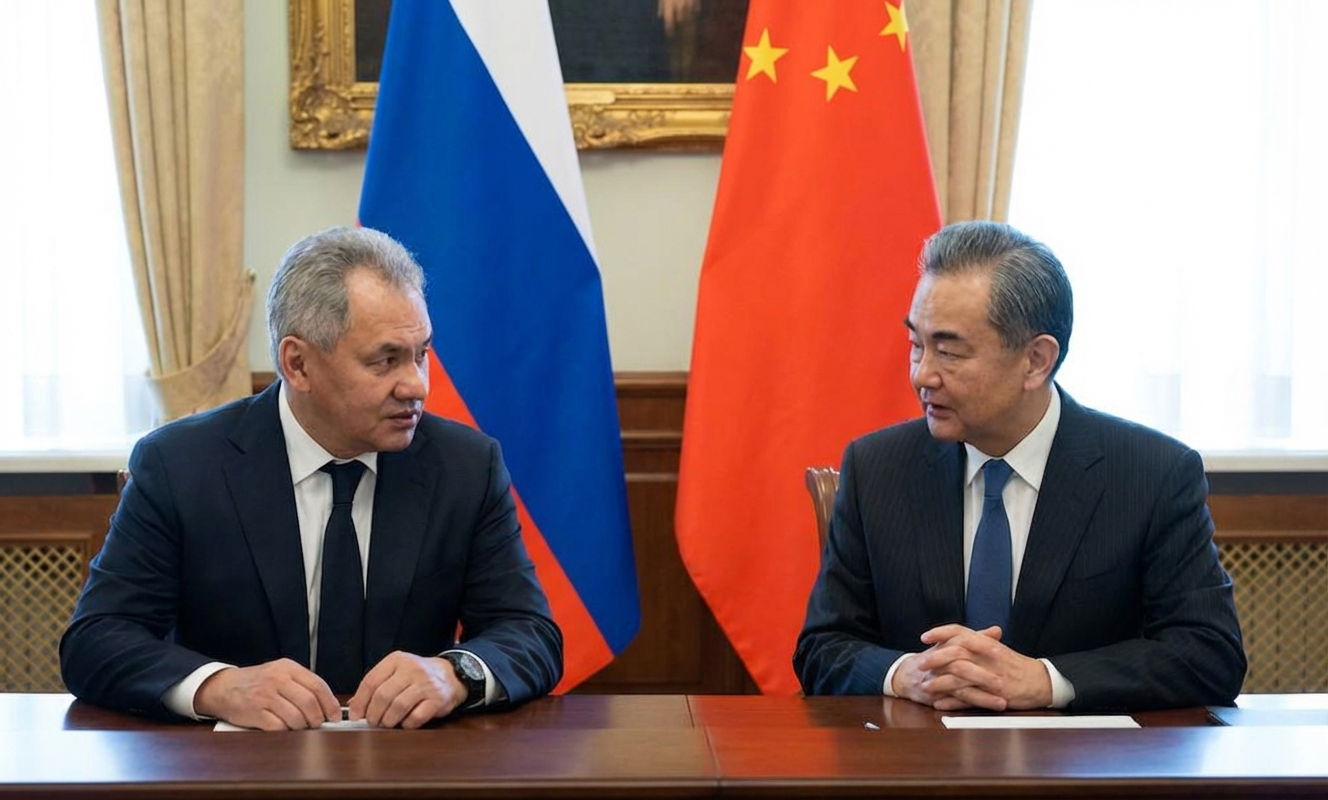 image showing Sergey Shoigu and Wang Yi during their meeting in Moscow