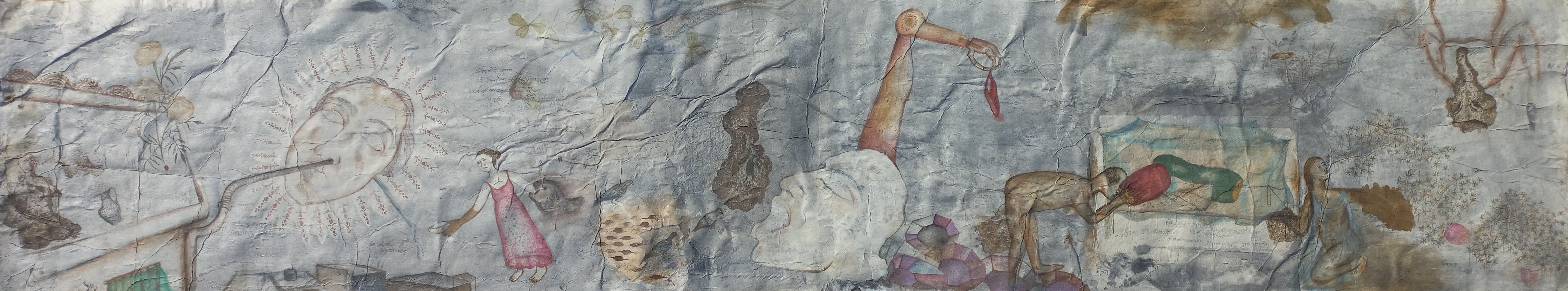 herd of sheep on road painting