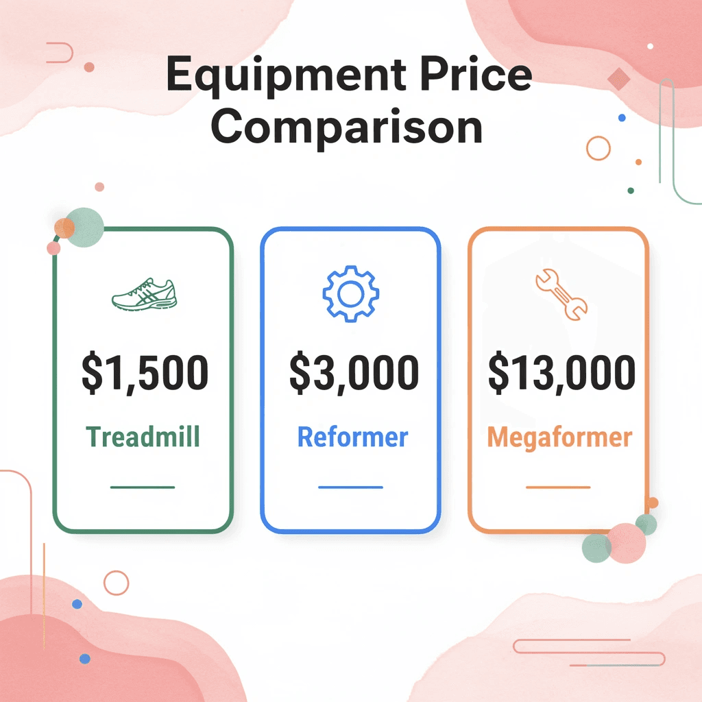 Price comparison showing treadmill, reformer, and Megaformer costs