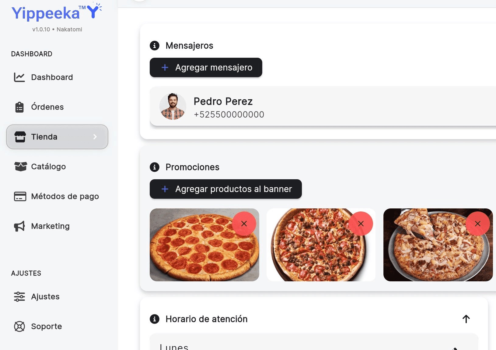Dashboard de Yippeeka catalogo de productos