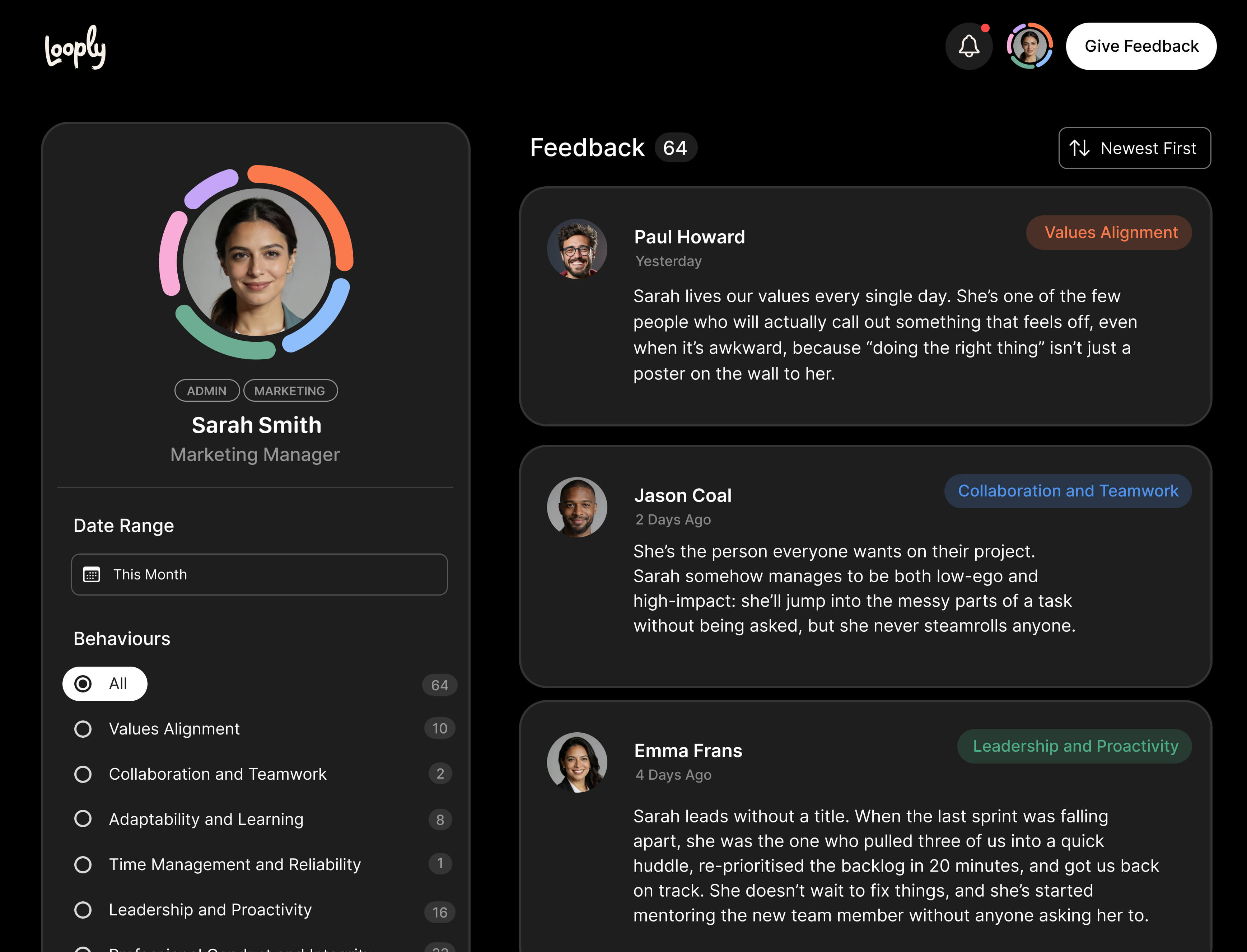 Preview of the Looply interface and experience