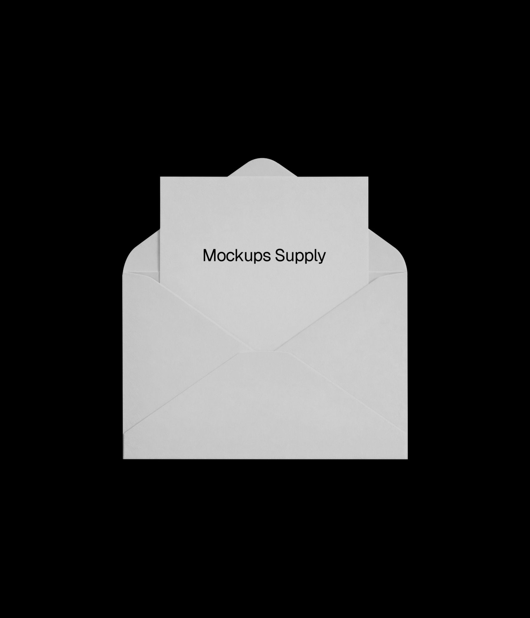 White aesthetic open envelope mockup with card on black background