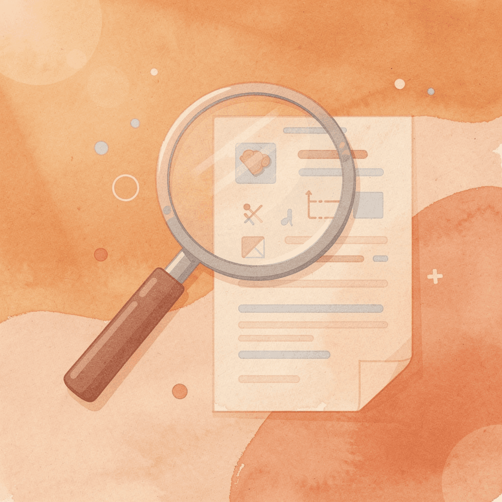 Magnifying glass analyzing modern search landscape with AI elements