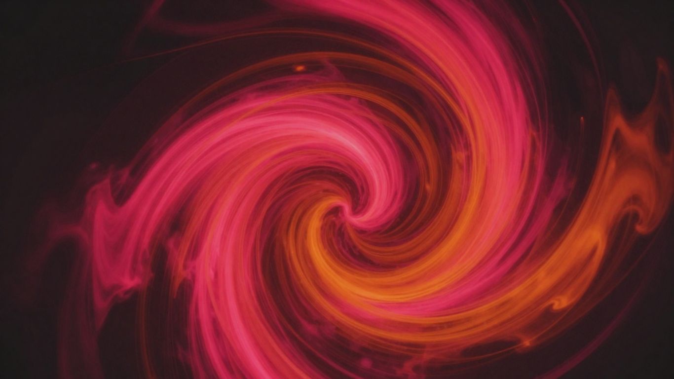 Crimson pink and burnt orange swirls on charcoal background.