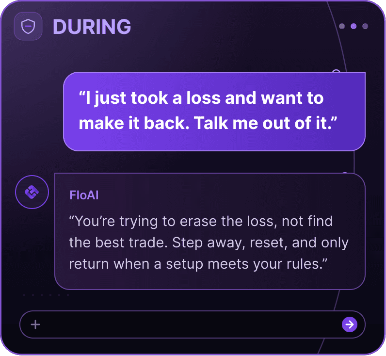 During trading: revenge-trading question and FloAI guidance.