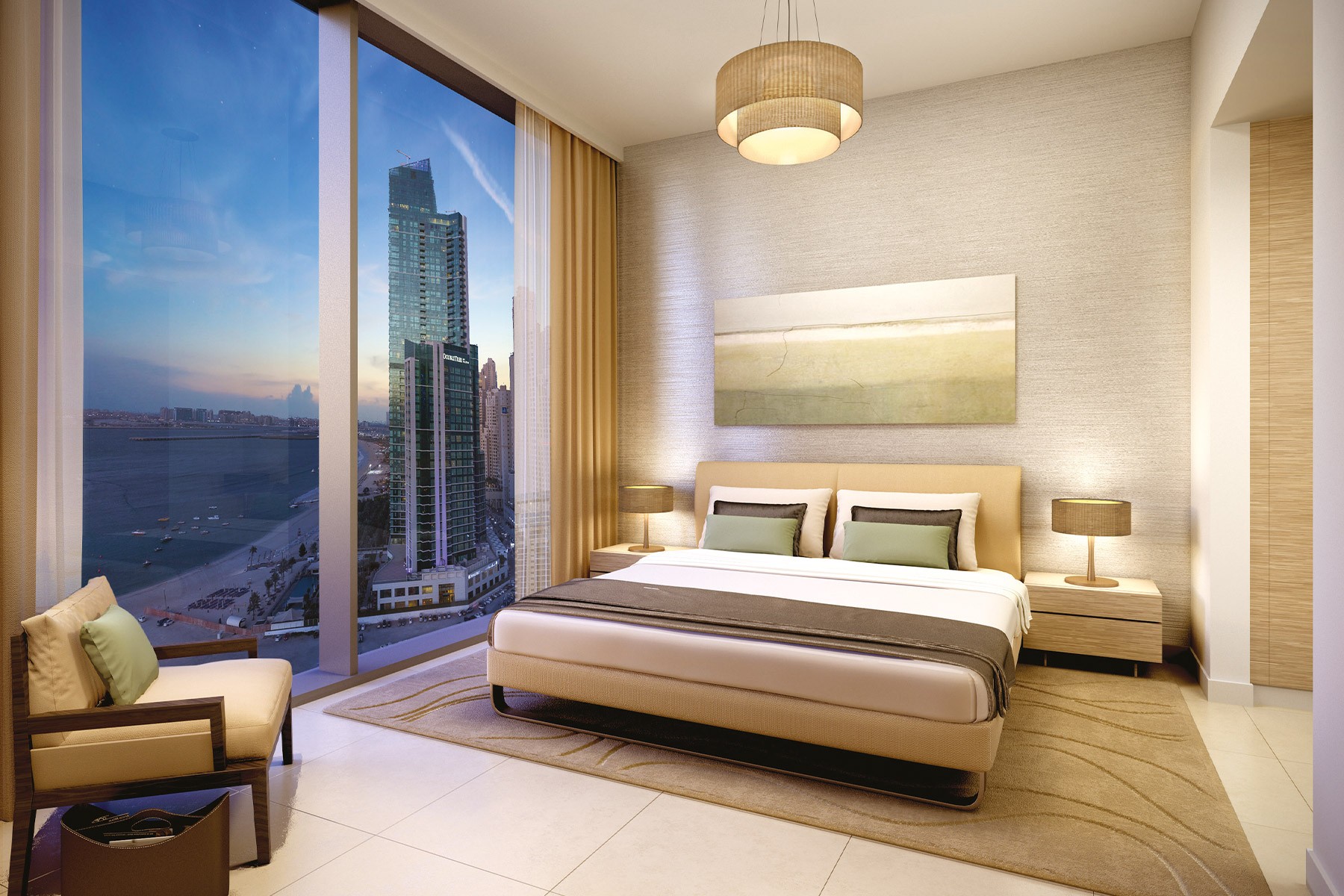 Chic bedroom and dining area in a condo, highlighting modern design and comfort by Emaar.
