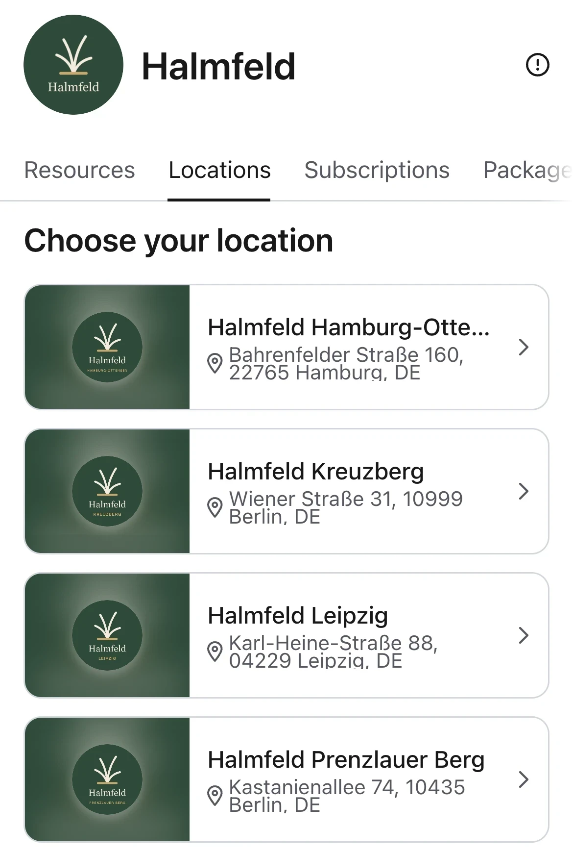 Head office booking page: “Choose your location” with four locations