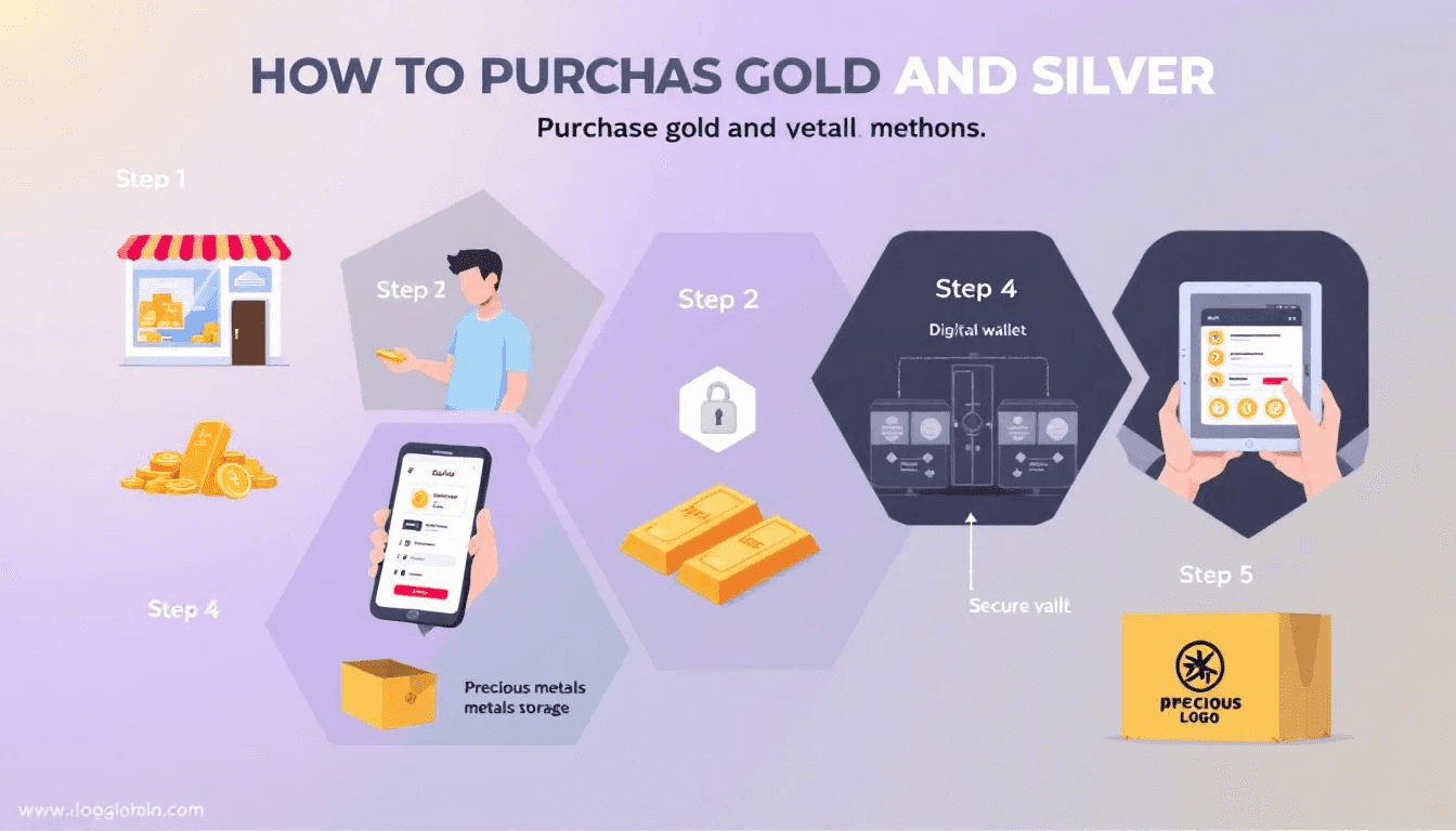 Methods to purchase gold and silver, including physical and online options.