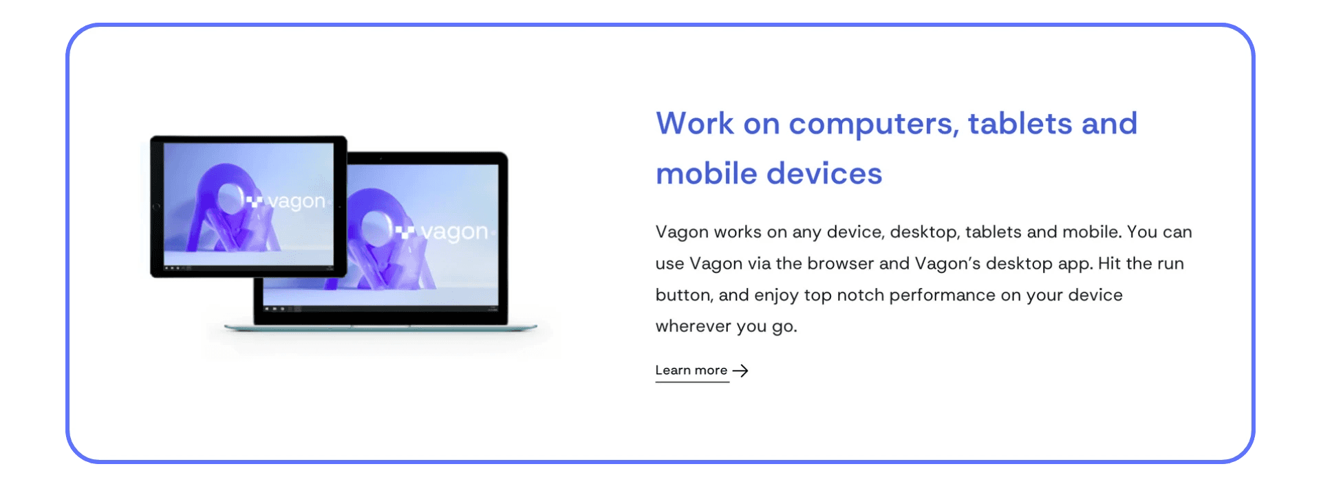 Vagon Cloud Computer displayed on laptop and tablet screens, illustrating multi-device compatibility across desktop and mobile platforms.