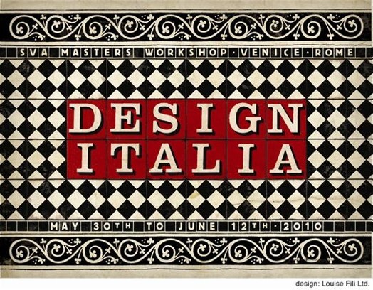 A black and white checkered design poster with the words DESIGN ITALIA written in red squares.