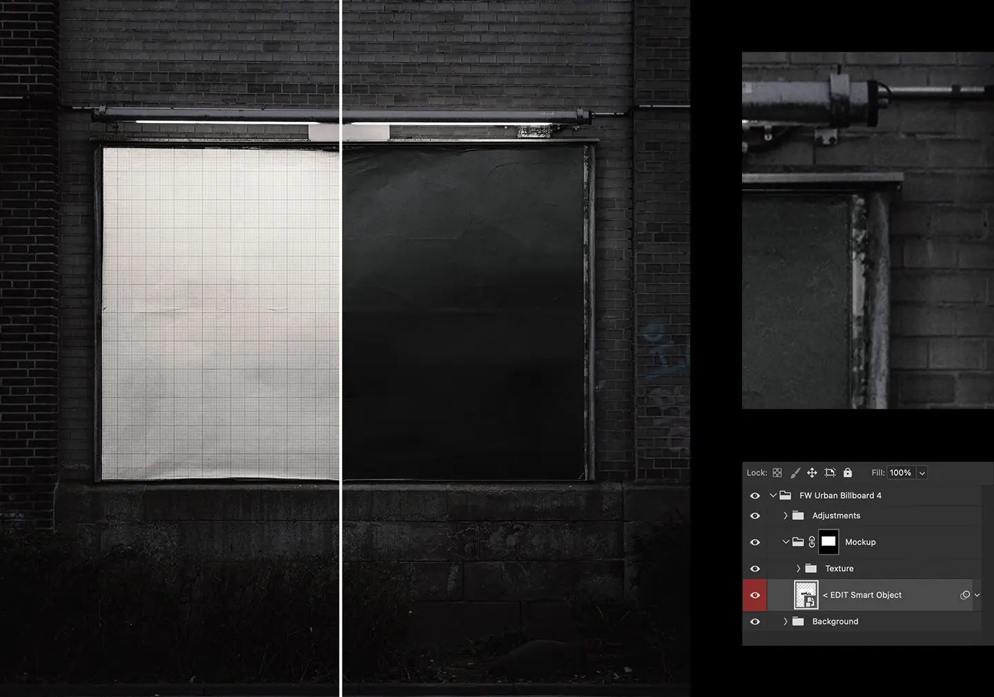 Urban billboard mockup Photoshop smart object layer for easy poster design replacement