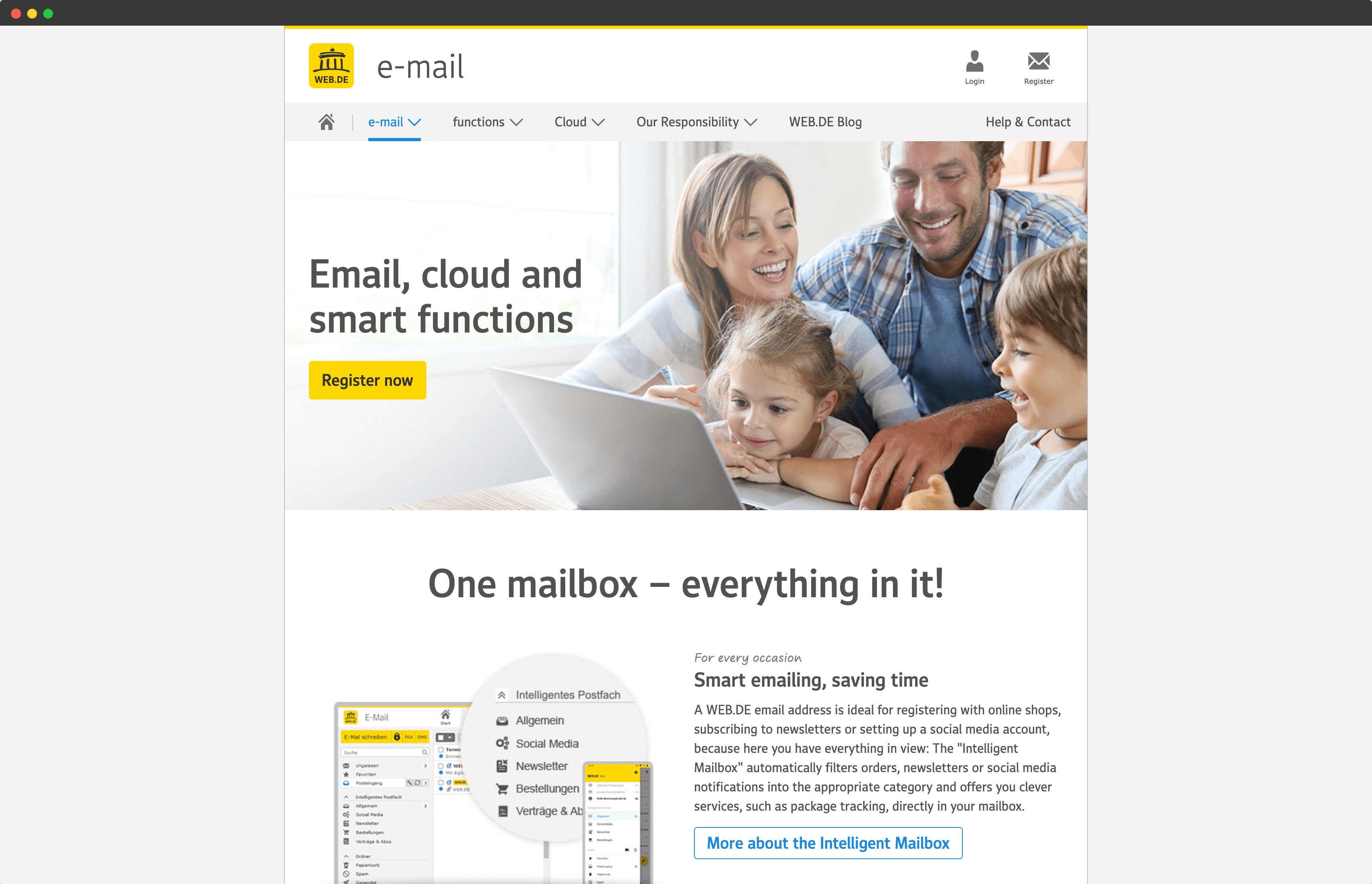 a screenshot of web.de email landing page