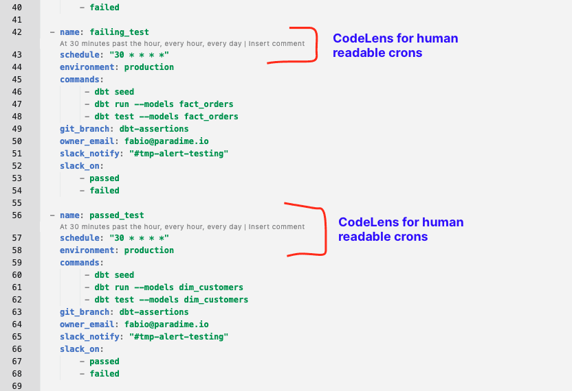 Human-readable cron CodeLens | Paradime | Analytics Engineering using dbt™