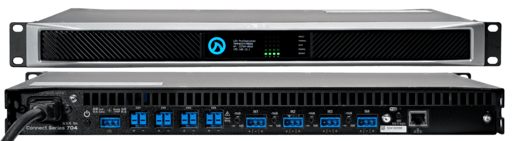 LEA Professional Connect Series 704 amplifier front and back.