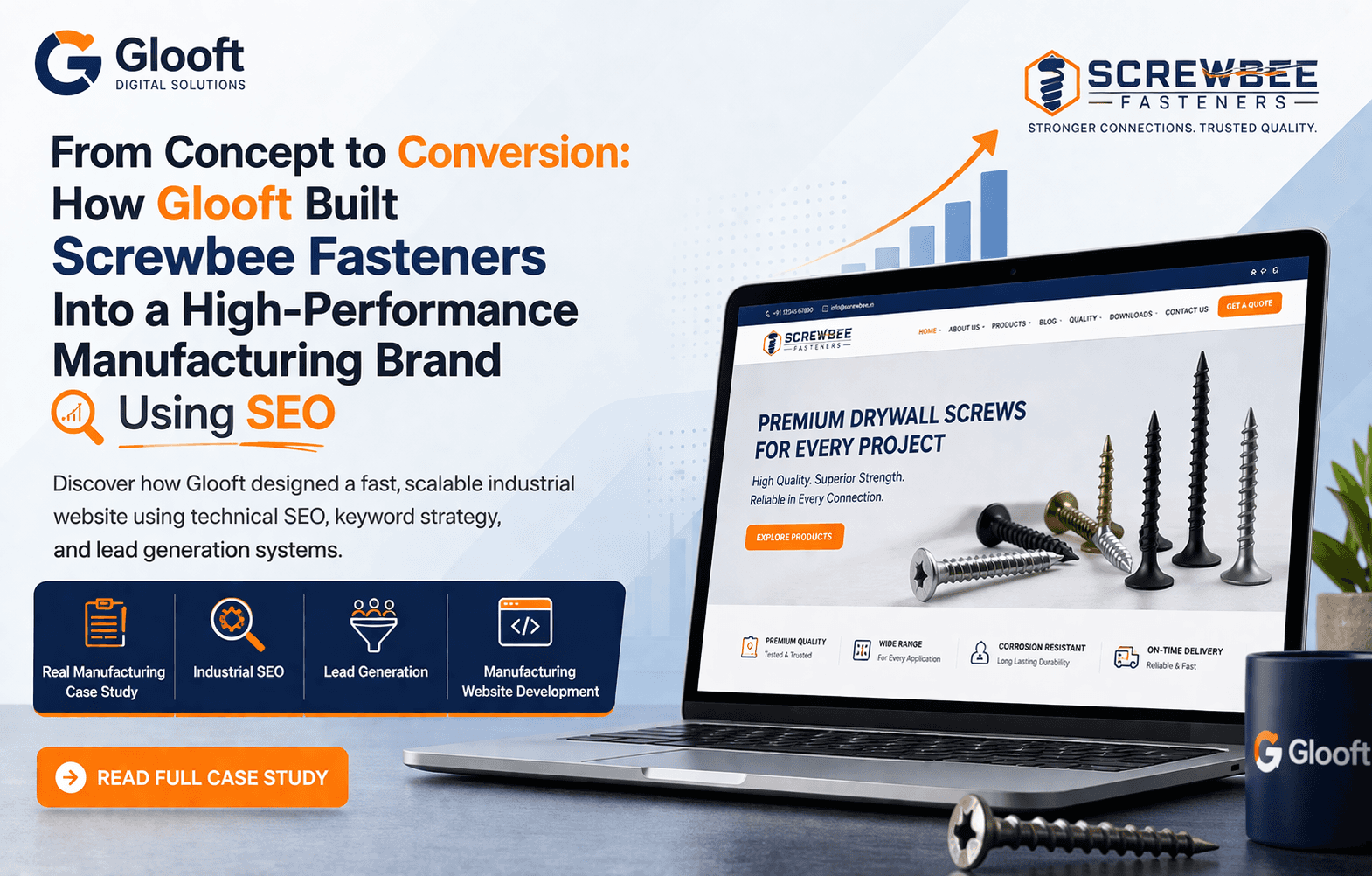 SEO keyword strategy for drywall screw manufacturer website developed by Glooft