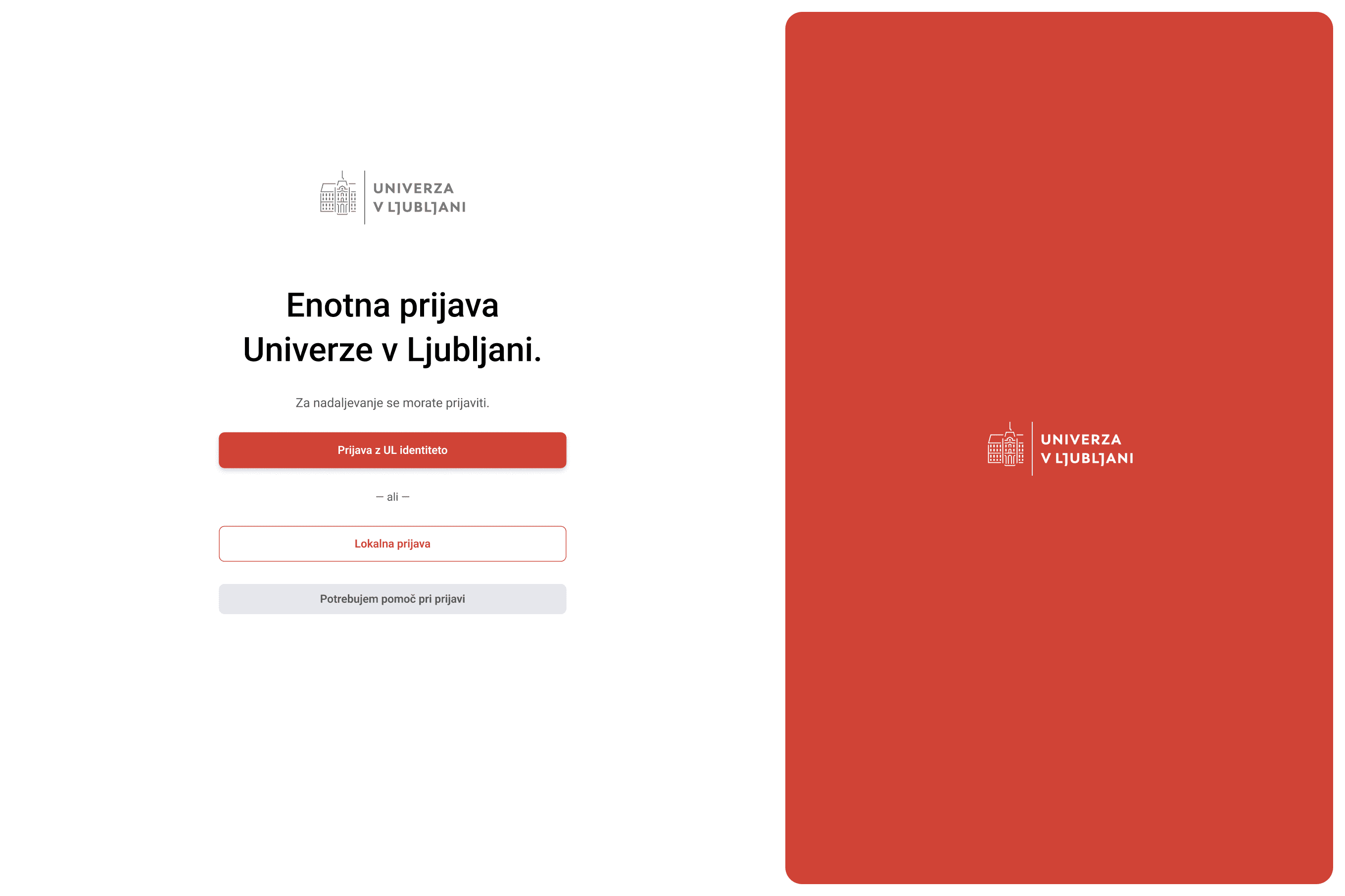 Prijavno okno v spletno učilnico Univerze v Ljubljani