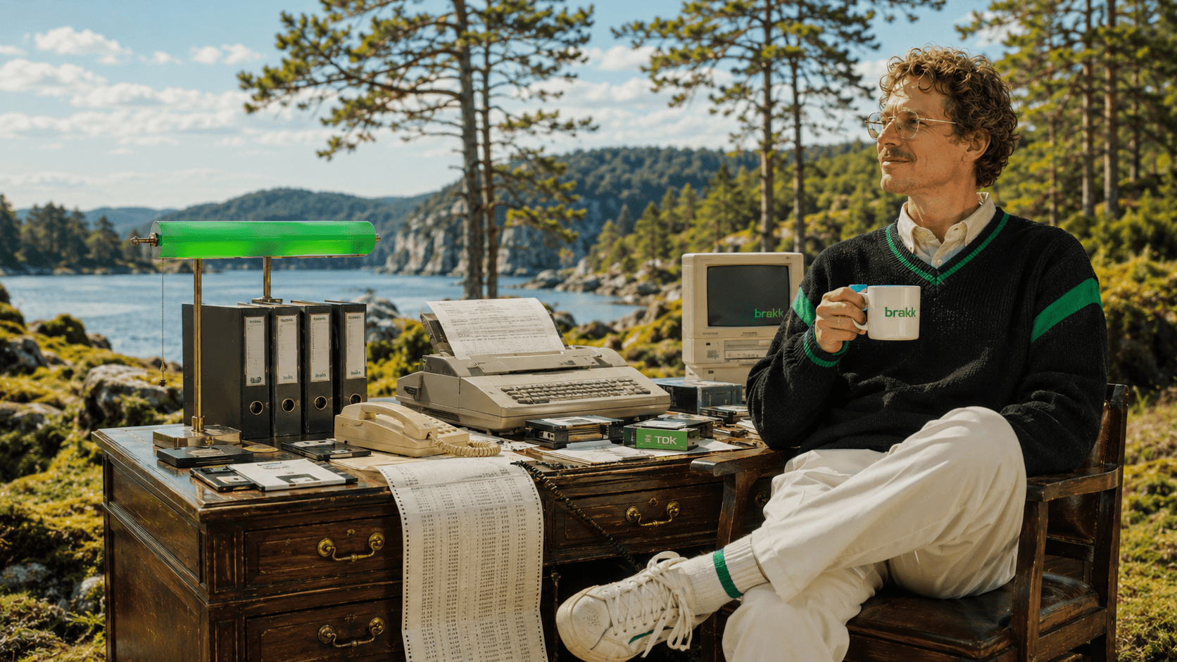 En kollega nyter en kopp kaffi