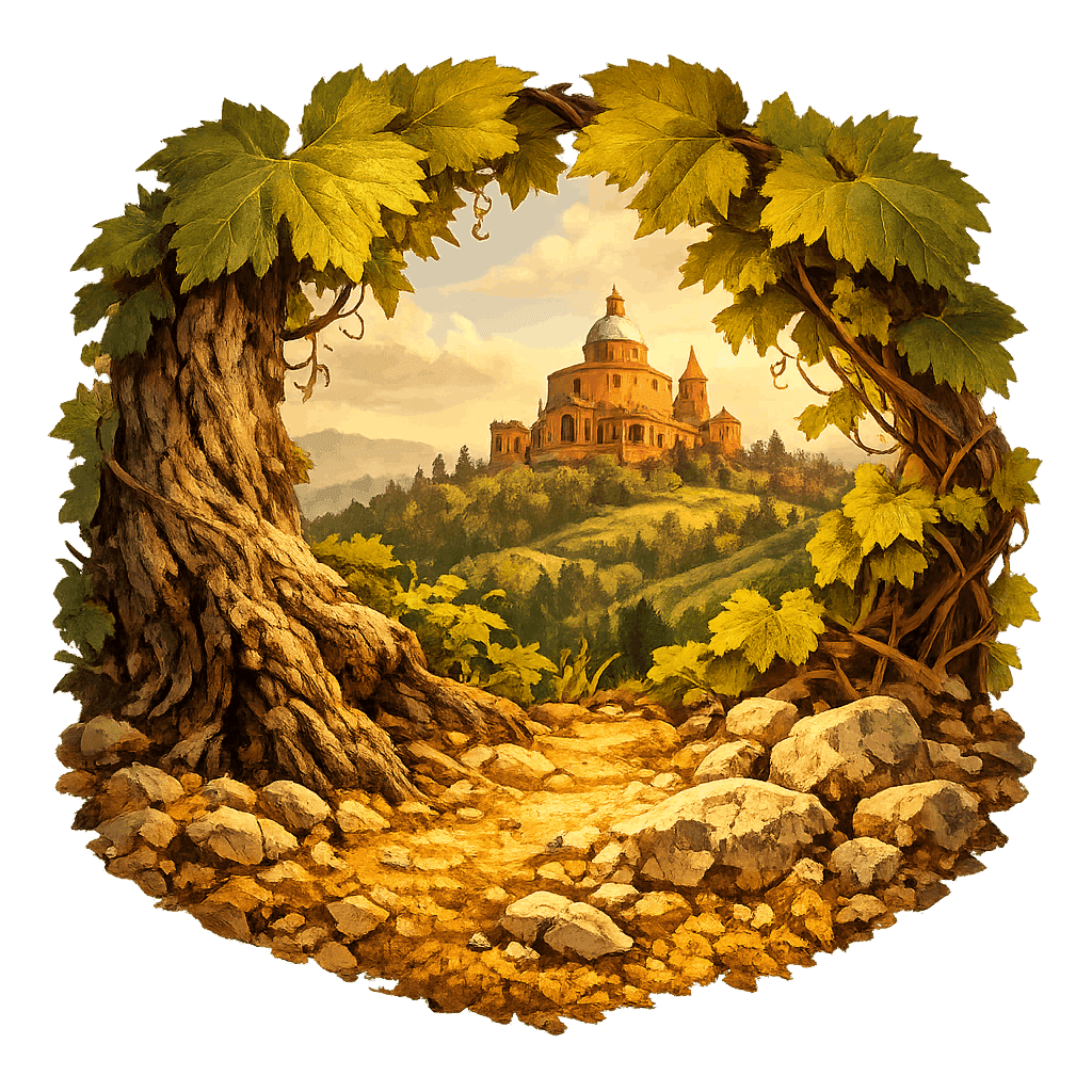 Detailed graphic of the Colli Bolognesi wine region.