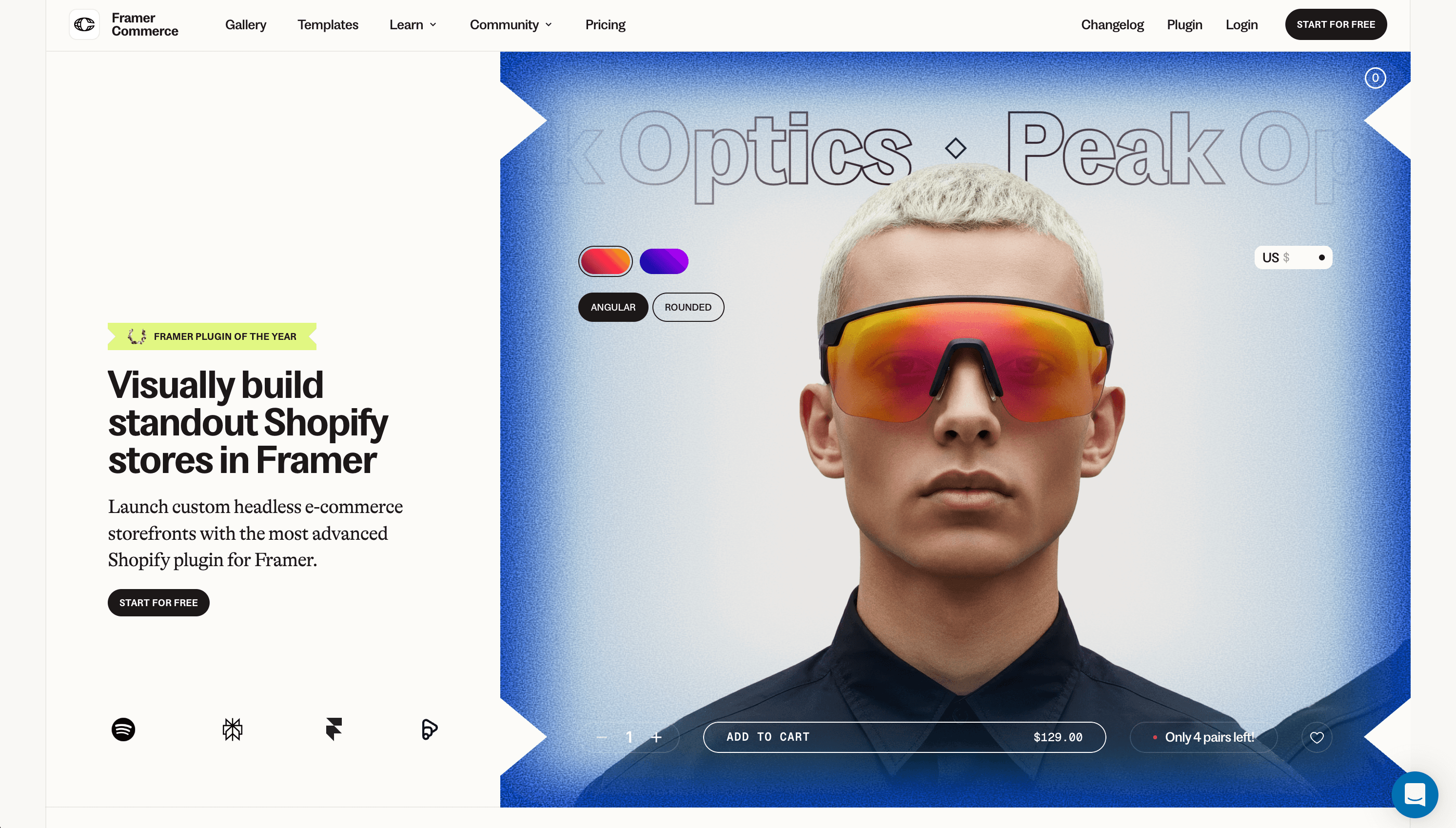 Framer commerce landing page
