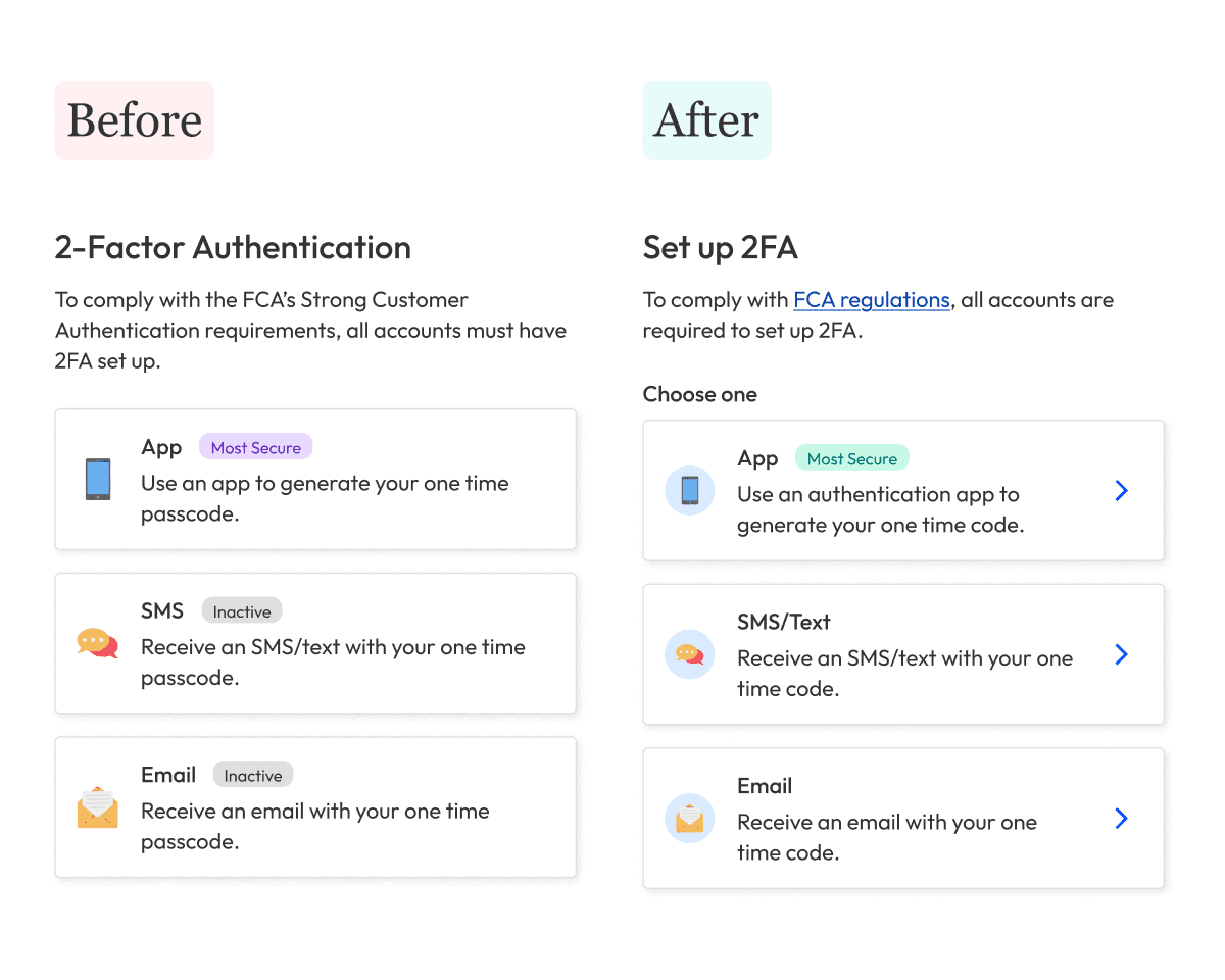 Designs before and after getting user feedback.