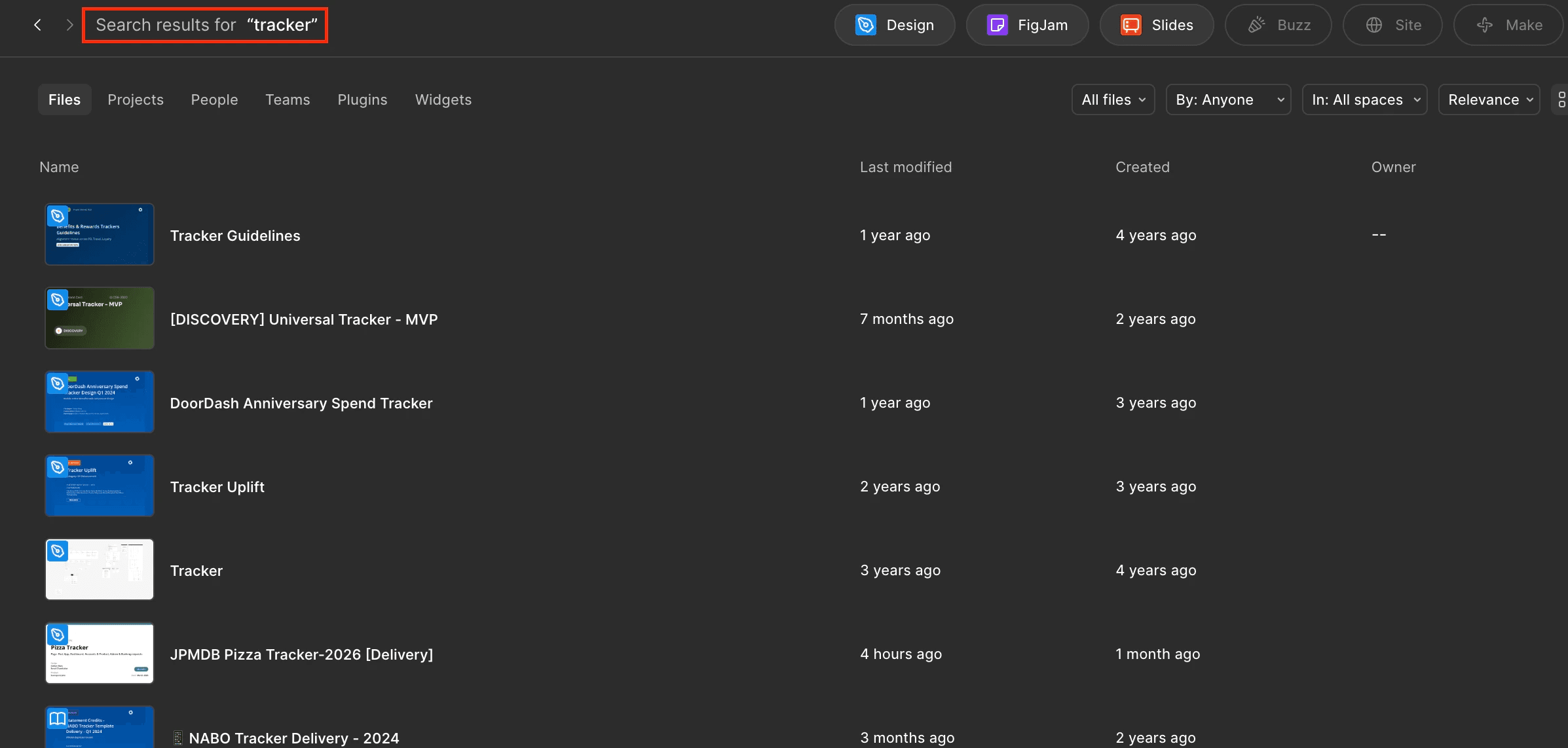 By searching keyword "Tracker" in the design org main folder